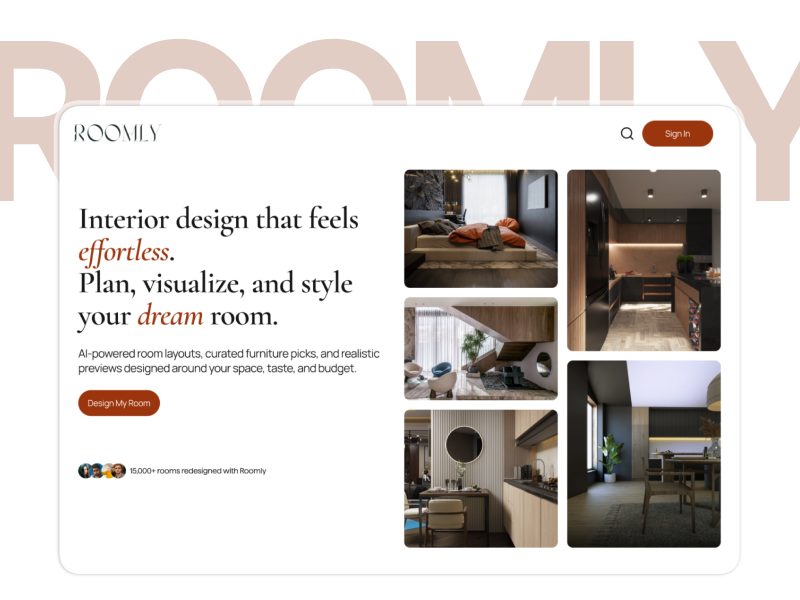 Roomly — Interior Design Website UI | Responsive Landing Page app branding design ui ux