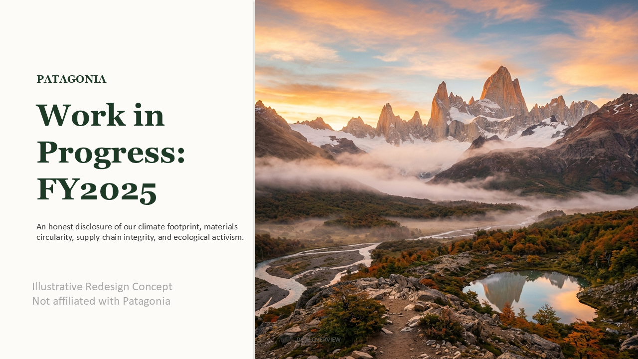 Patagonia Work in Progress FY2025 annual report data visualization editorial design esg graphic design investor deck pitch deck powerpoint presentation design storytelling sustainiability