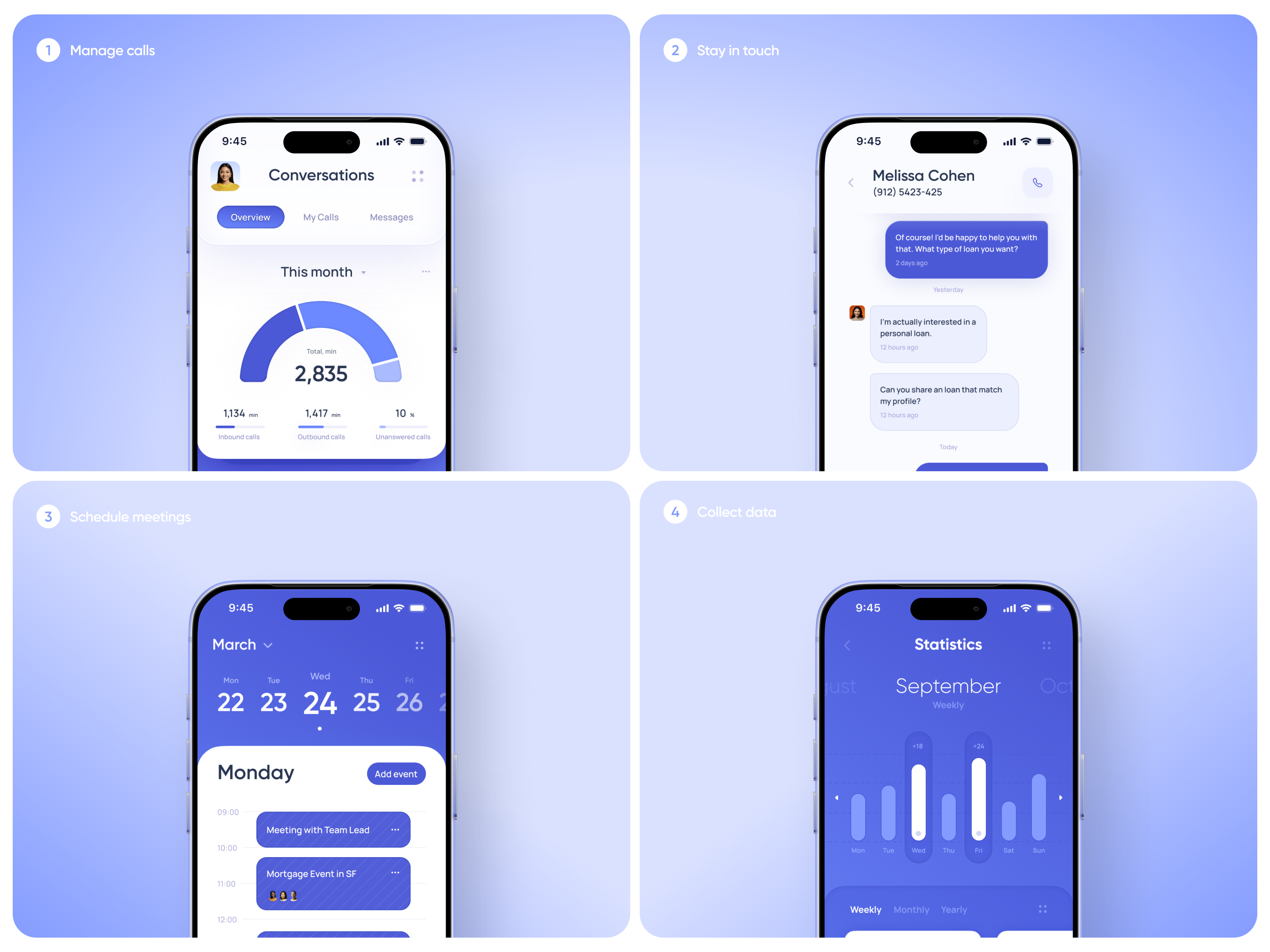 SoftPhone: Fintech Mobile App | UI/UX, Dashboard, CRM Design ai app design app screens banking blue chat ui crm dashboard figma finance fintech ios app light blue mobile app mobile app design mobile ui mortgage product design ui design ux design
