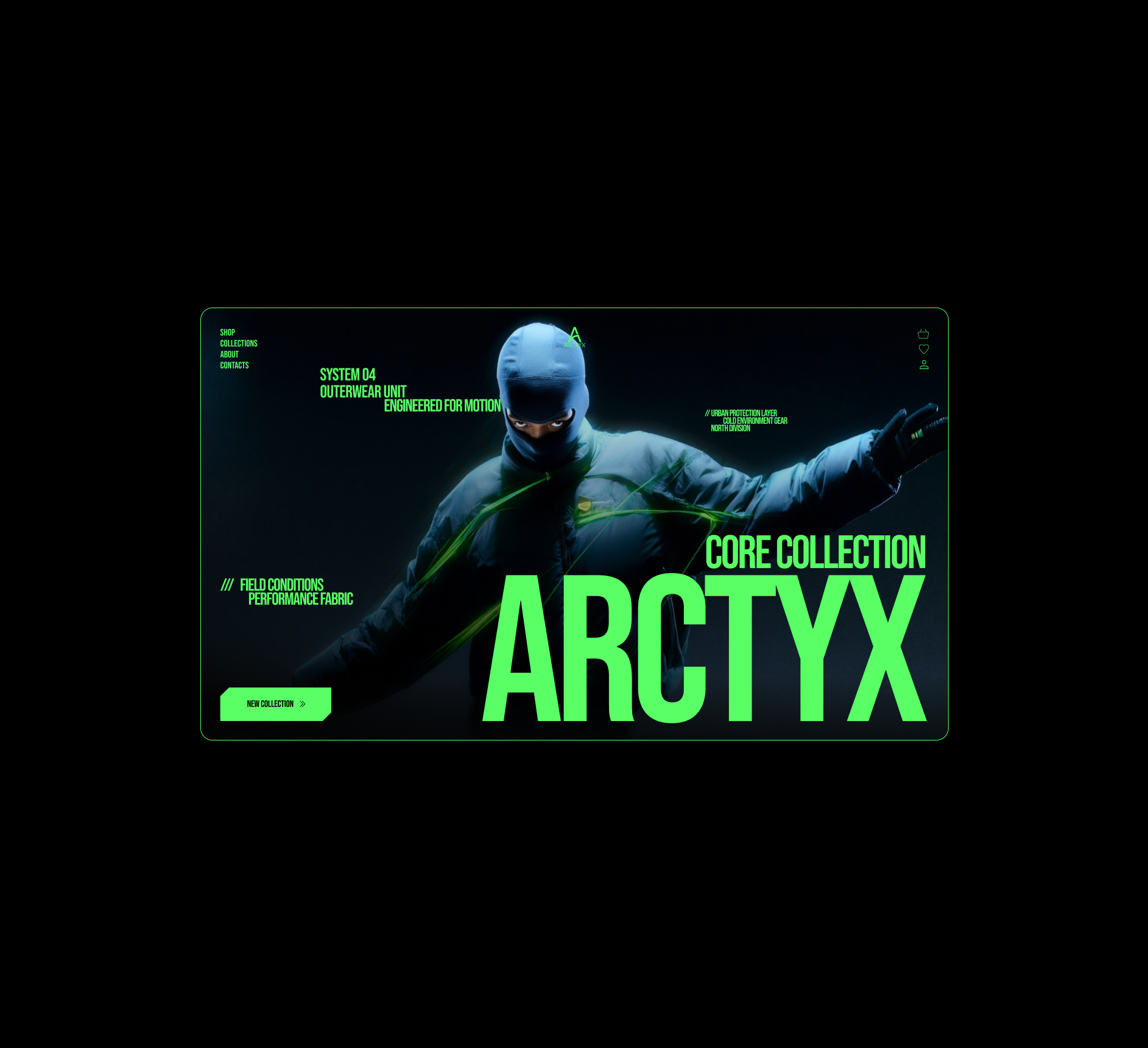ARCTYX — Futuristic Outerwear E-Commerce Experience brand experience concept design cyberpunk dark ui ecommerce fashion design fashion website futuristic graphic design landing page minimalistic shopify sportwear streetwear ui ux web design webflow website design wordpress