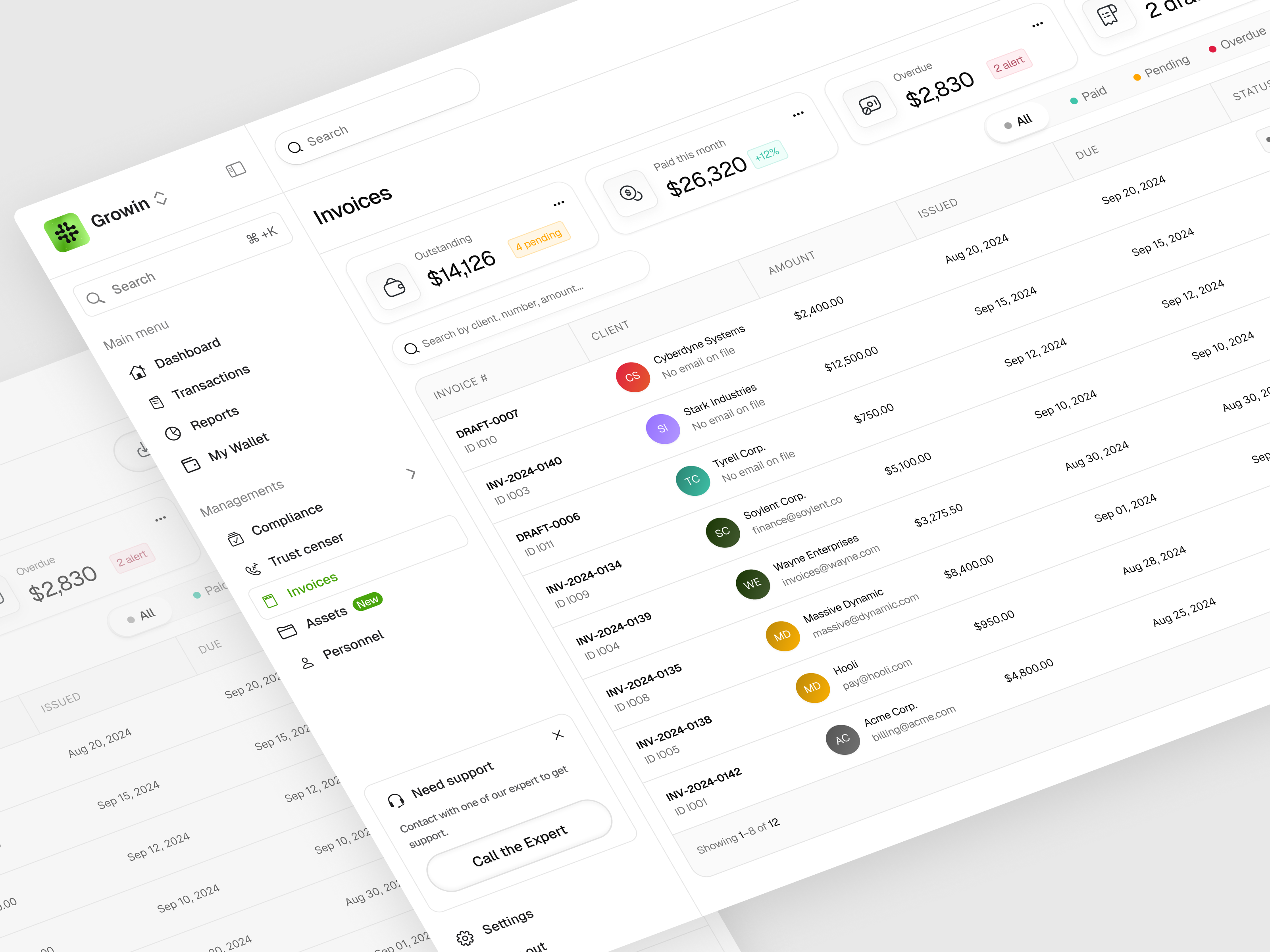 Growin - Finance Management Dashboard: Invoices