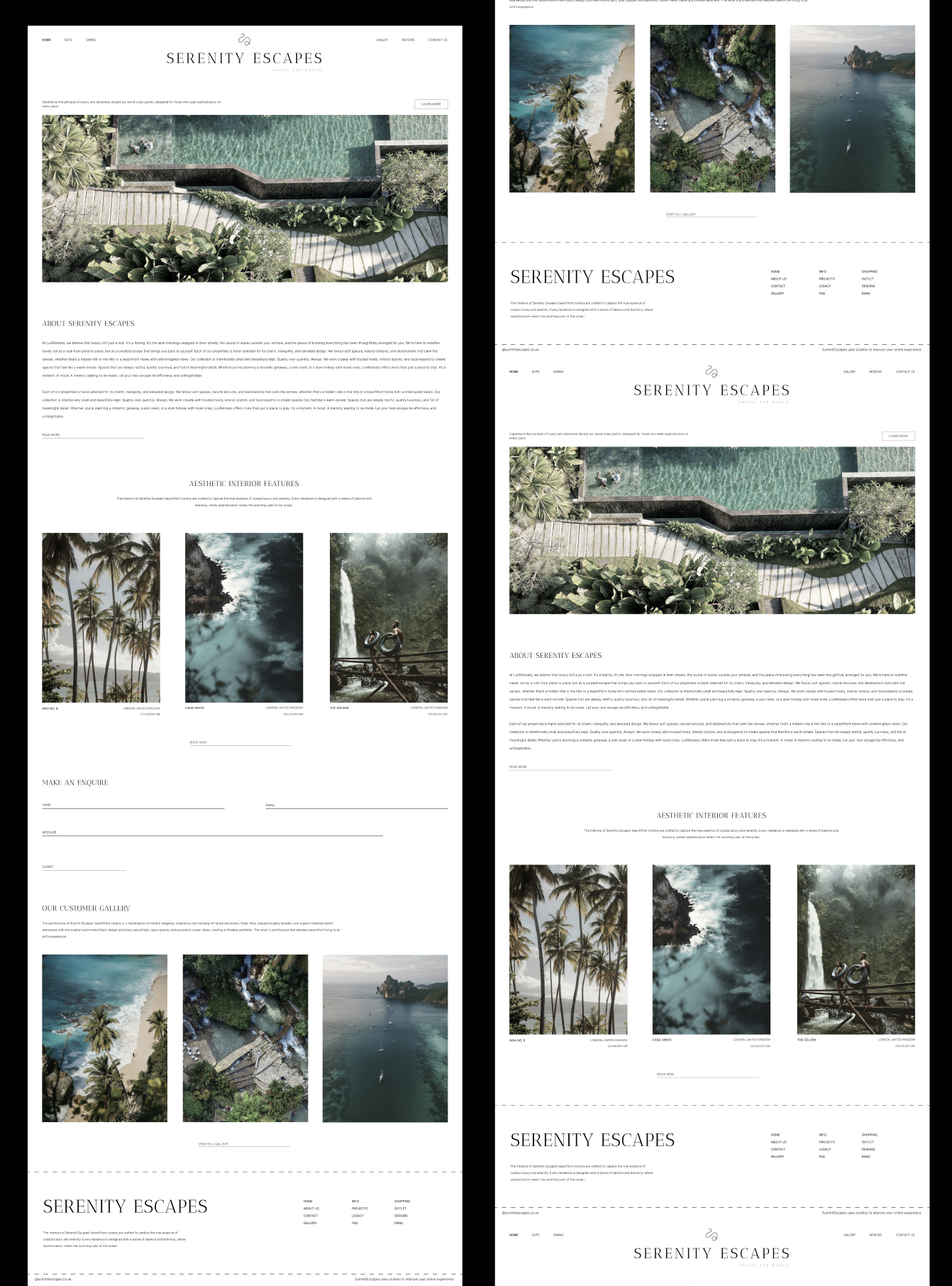 Serenity Escapes Landing Page architecture design figma holiday luxurywebsite minimal minimaldesign moderndesign popular trending ui uiux ux vacation webdesign
