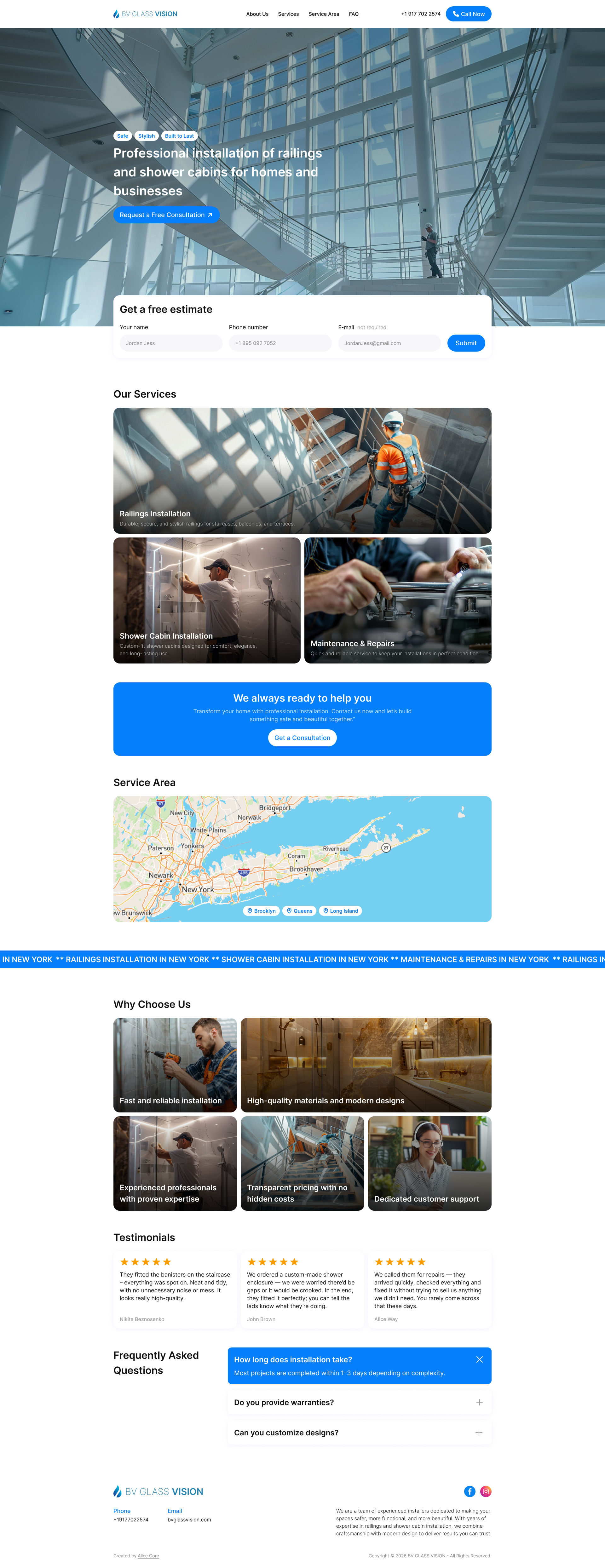 Site for installation of railings&shower cabins main page product product page ui ux