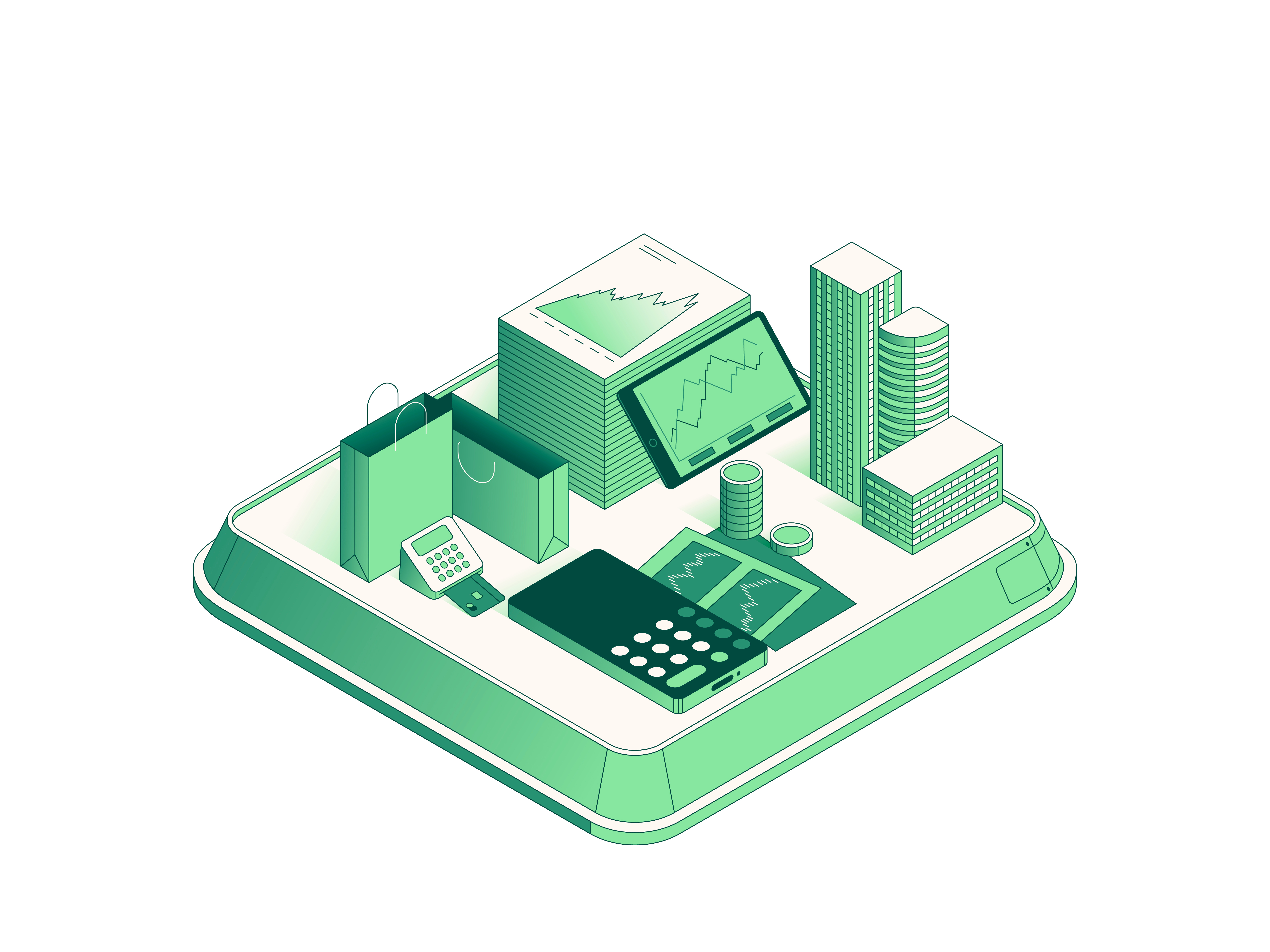Monetary Systems & Urban Transformations 🪙 adobe adobeillustrator business calculator economy editorial editorialillustration finance illustration isometric muti stocks vector