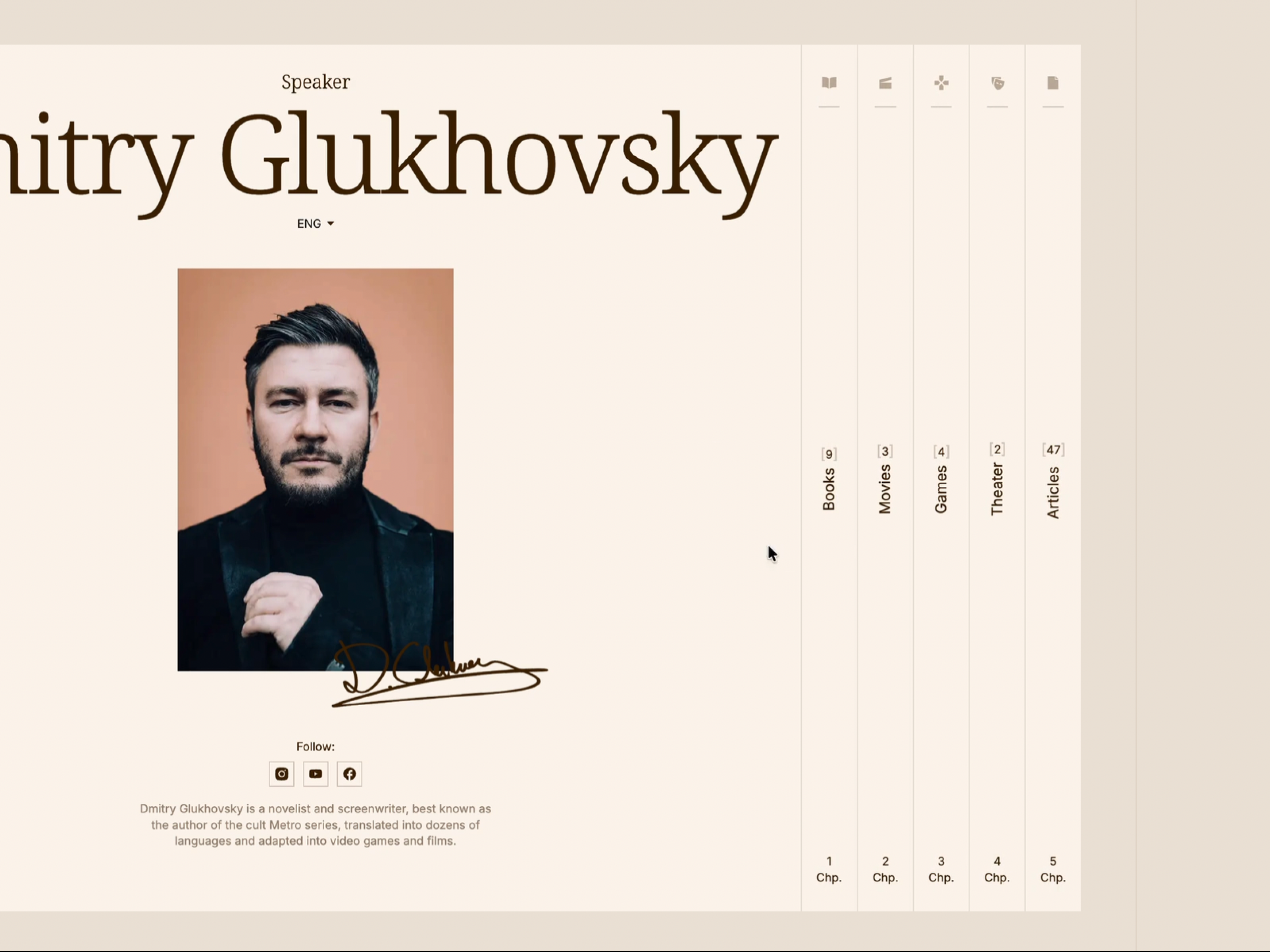 Dmitry Glukhovsky — Menu interaction articles author website books design digital digital archive editorial design games grid landing page layout menu minimalism movies navigation sidebar typography ui web design website