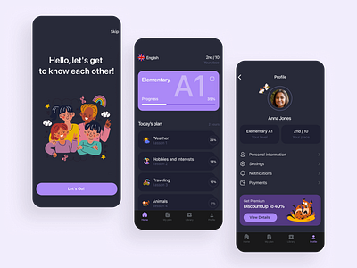 English Course App animation mob mobile ui ux
