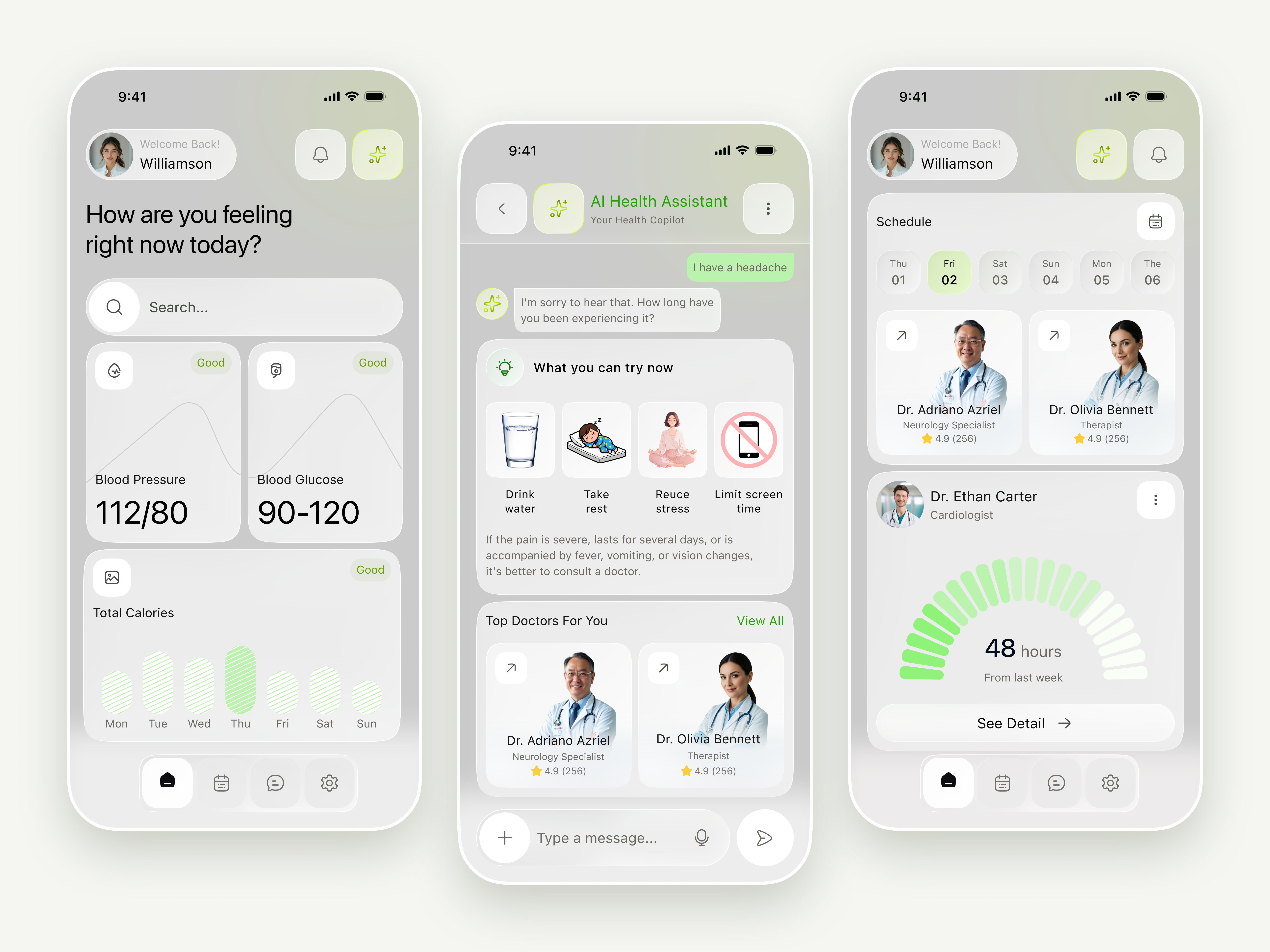 AI Health Companion Mobile App ai assistant ai healthcare app design appointment scheduling chat ui dashboard doctor booking health health app healthcare mobile app mobile design roduct design telemedicine tracking ui design