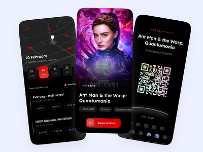 Movie Ticket Booking App UI/UX dark theme design gamification latest trend latest ui ux trend minimal design modern design movie booking app red ticket booking ui ui ux ux