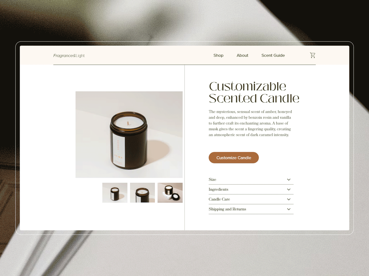 Product Details Page For a Candles Selling Online Store candles ecommerce online shop product design product details page ui uiux ux web website design