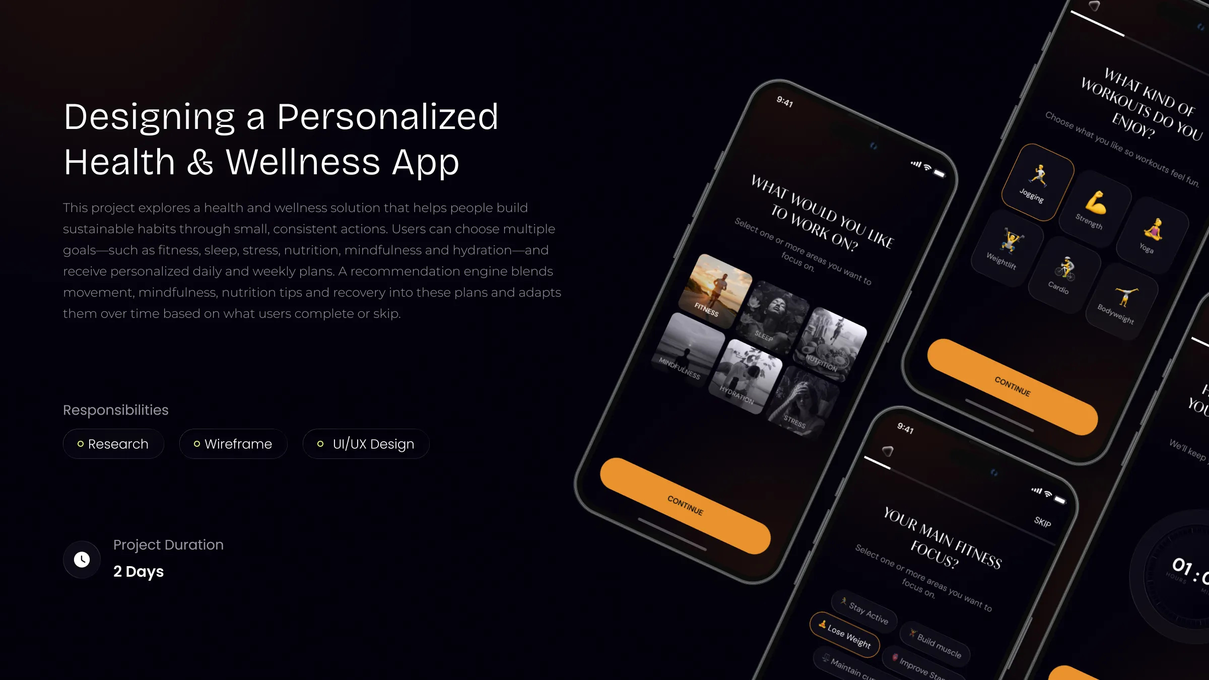 UX Case Study - Health & Fitness app app design case study dashboard design fitness app fitness tracker health app healthtech interaction design mobile app design mobile ui product design prototype ui ux user experience user flow ux case study ux design wellness app wireframe workout app