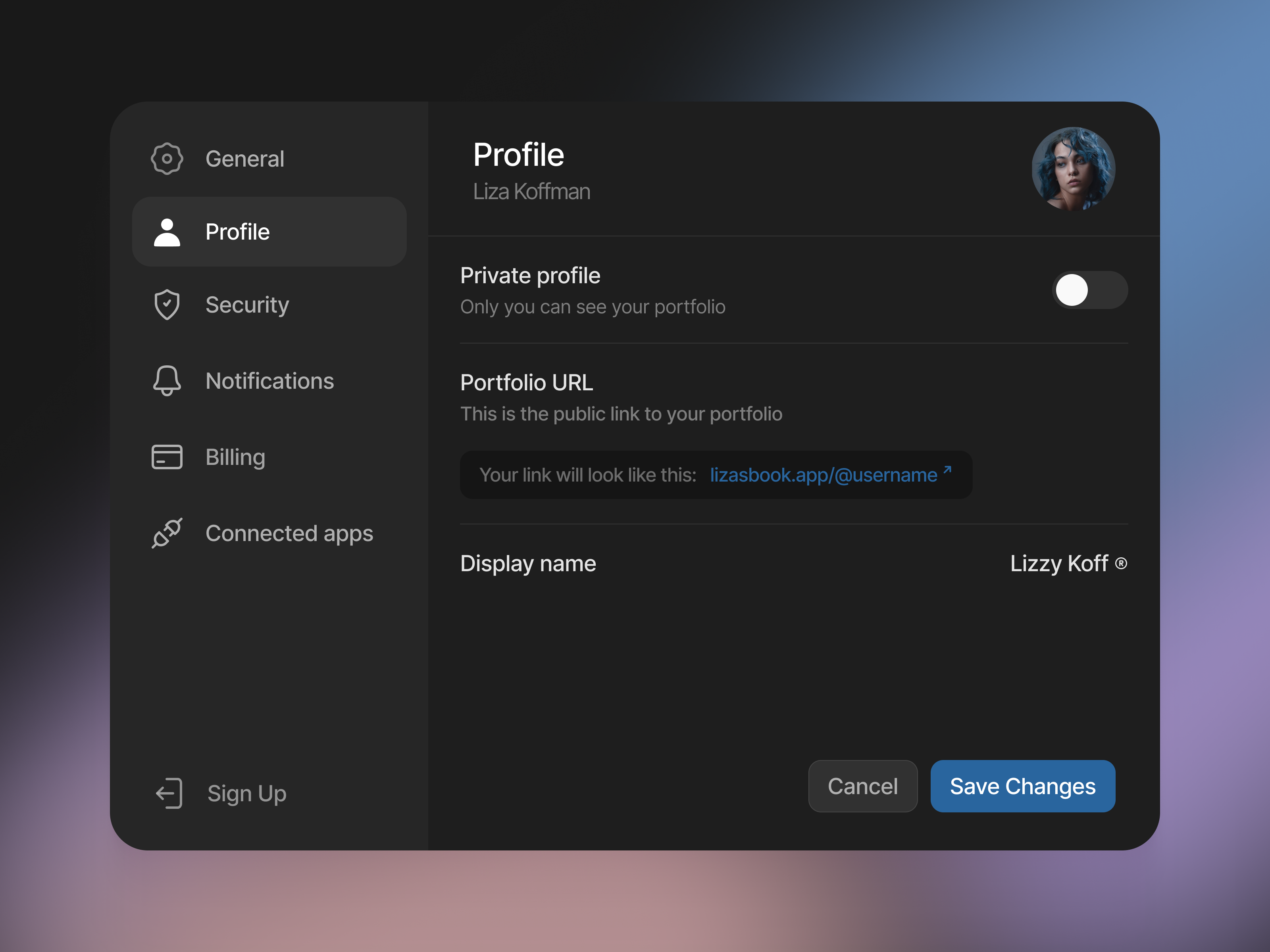 SaaS Settings Modal — Dark UI Concept account settings dark mode figma form menu modal navigation pop up product design saas screens saas ui settings modal ui design user flow ux design