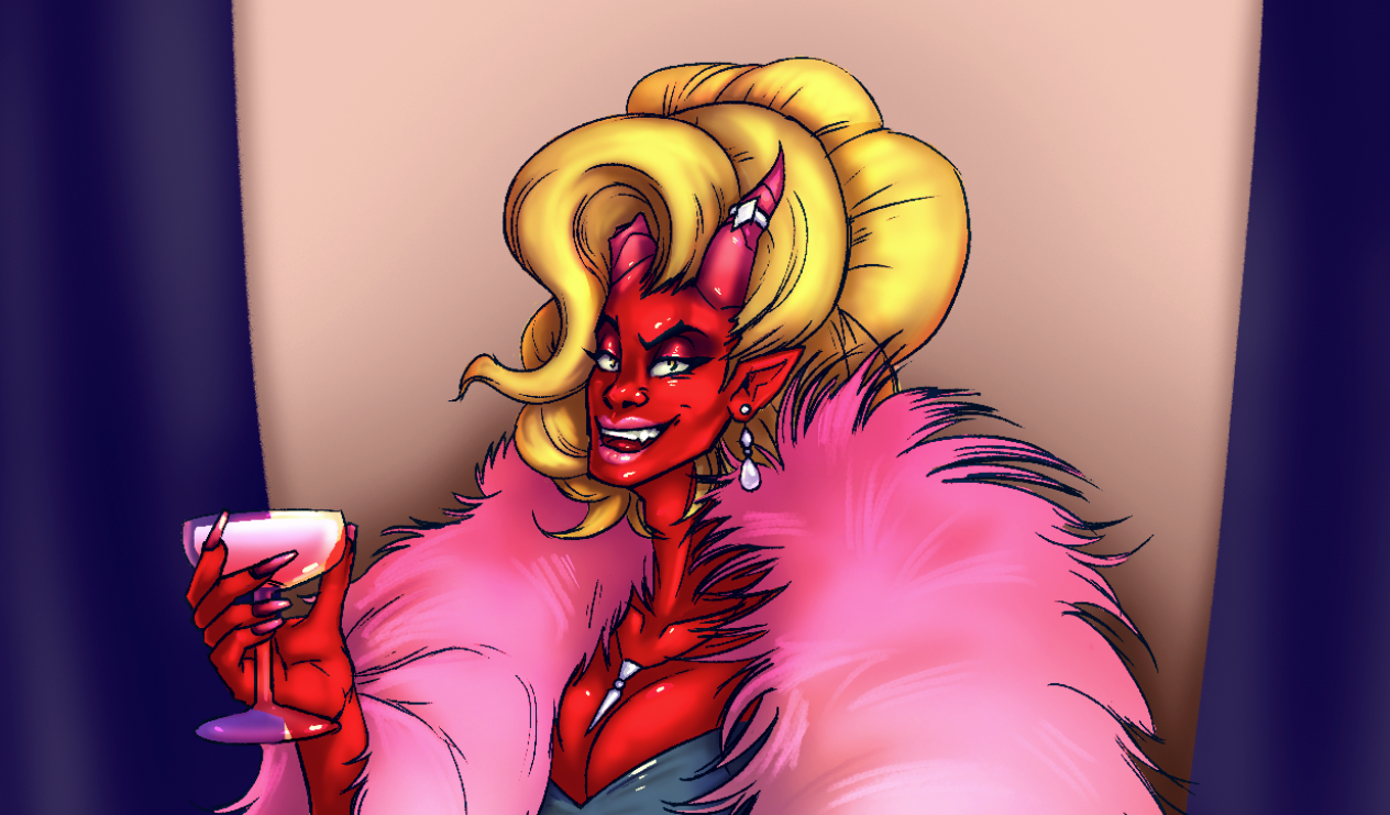 Damien LeVey in Drag - Monster Prom character art damien damien levey digital illustration drag fanart hexhue illustration monstercamp monsterprom pinup