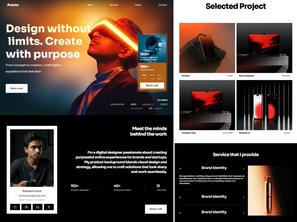 Aveno — Creative Designer Portfolio Framer Template branding creative agency creativeagency designerportfolio framer landingpage landingpagedesign personal branding portfolio product design template uidesign uxdesign webdesign