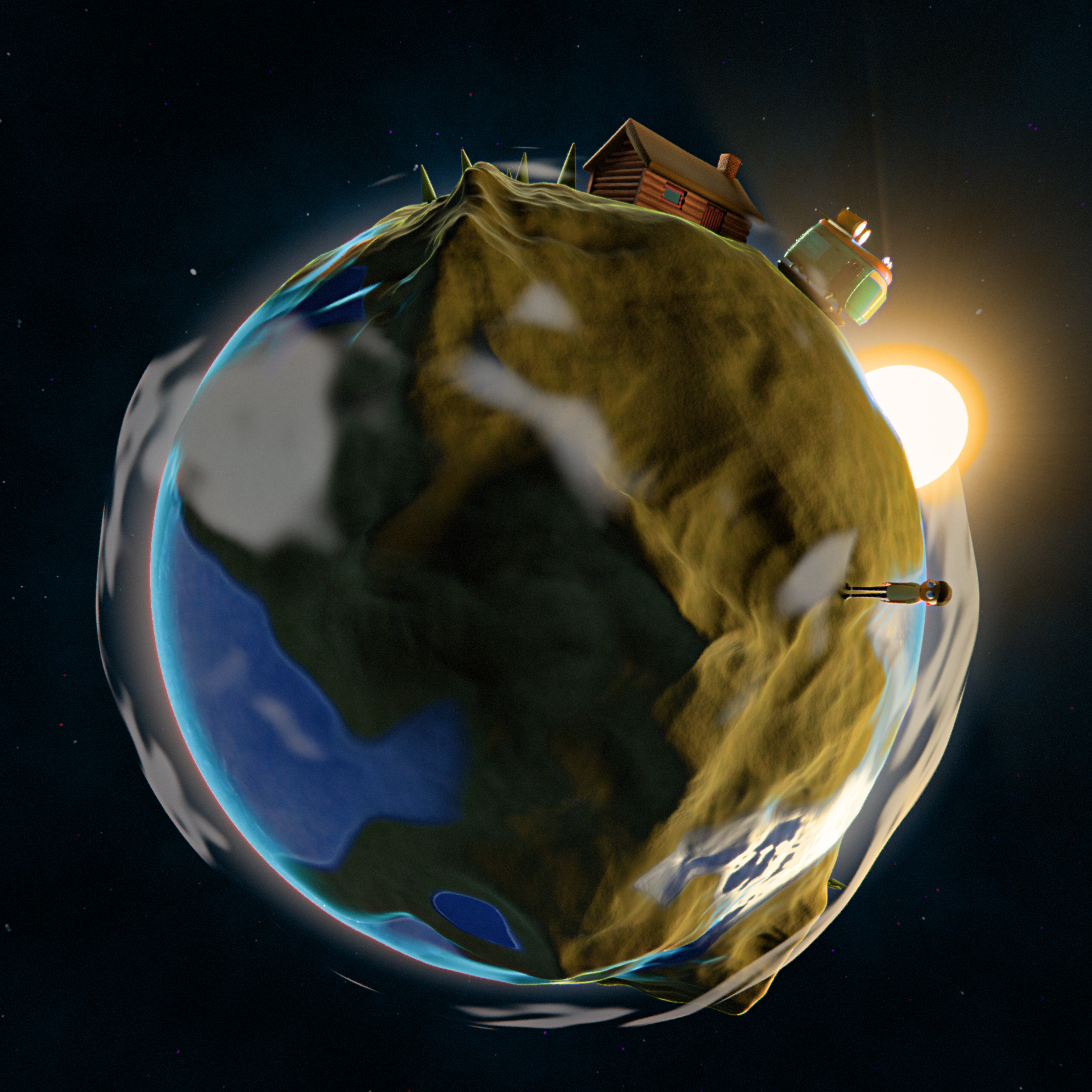 Tiny Planet 3d blender illustration rick and morty stylized tiny planet