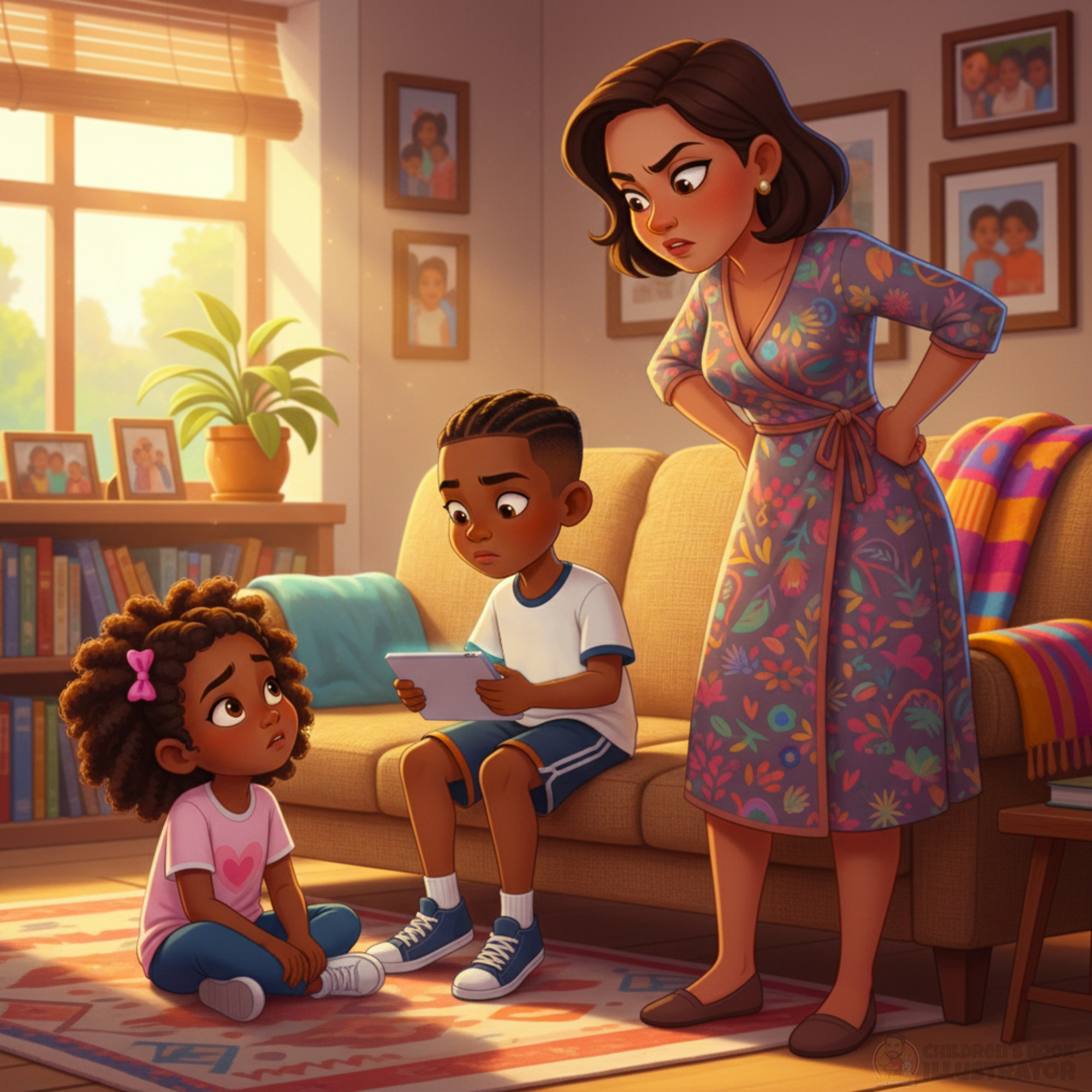 Family Dynamics The Digital Tug War Children's Book illustration character art character design children book artist childrens book illustration concept art daily life digital art digital storytelling editorial illustration emotional illustration family life illustration process kidlit art narrative illustration parenting humor professional illustration storytelling illustration warm lighting
