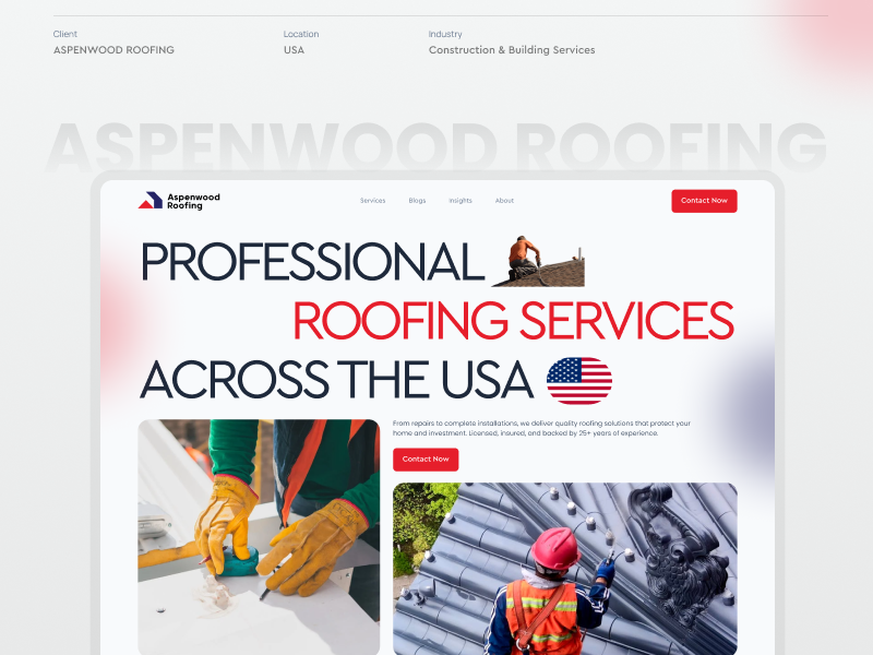 ASPENWOOD ROOFING animation branding construction design figma motion graphics roofing ux webs