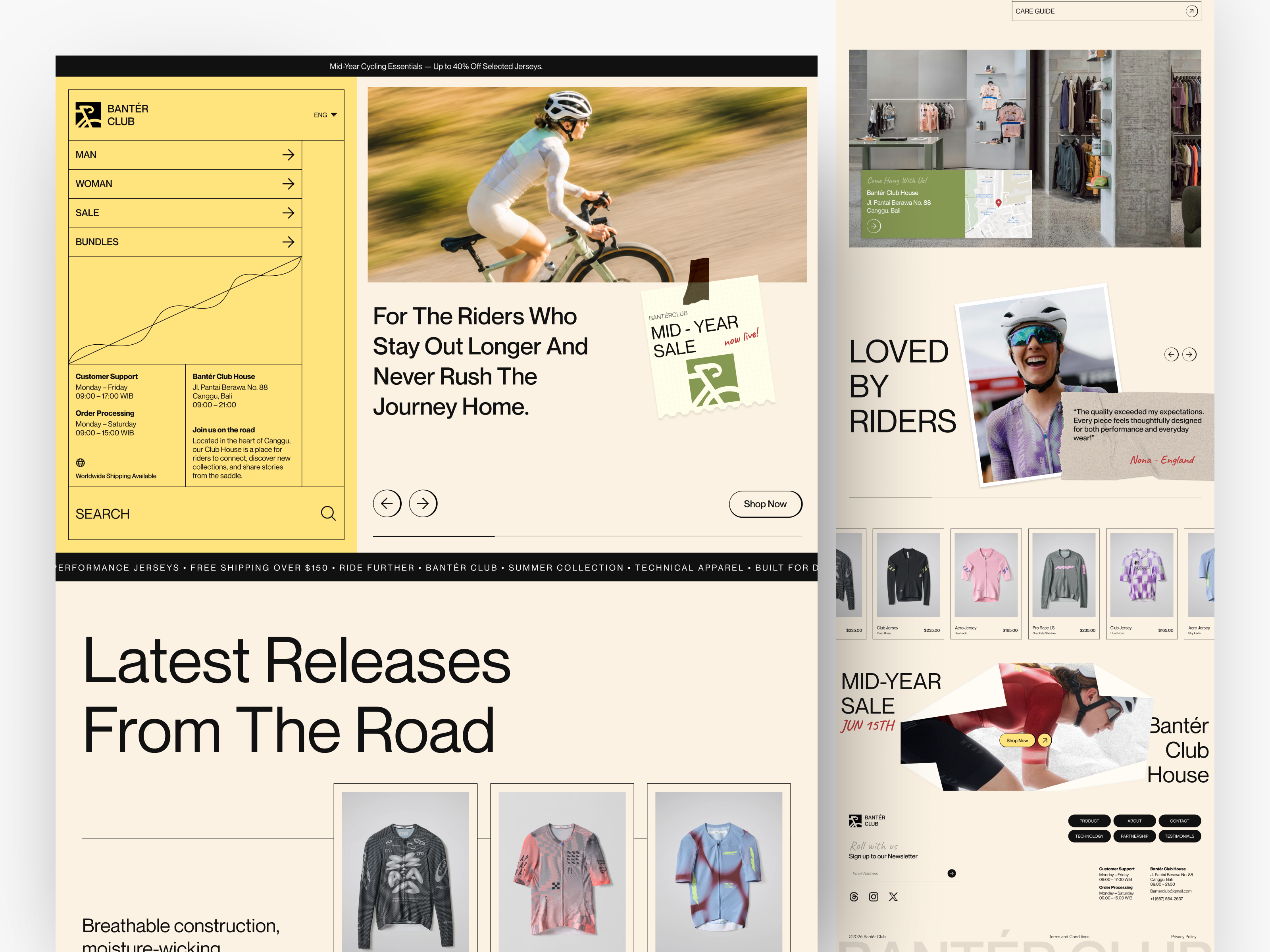 Bantér Club — Cycling Apparel Website apparel art branding cycling footer graphic design hero jersey landing page layout logo modern pixel product roadbike saas shopify sport texture website