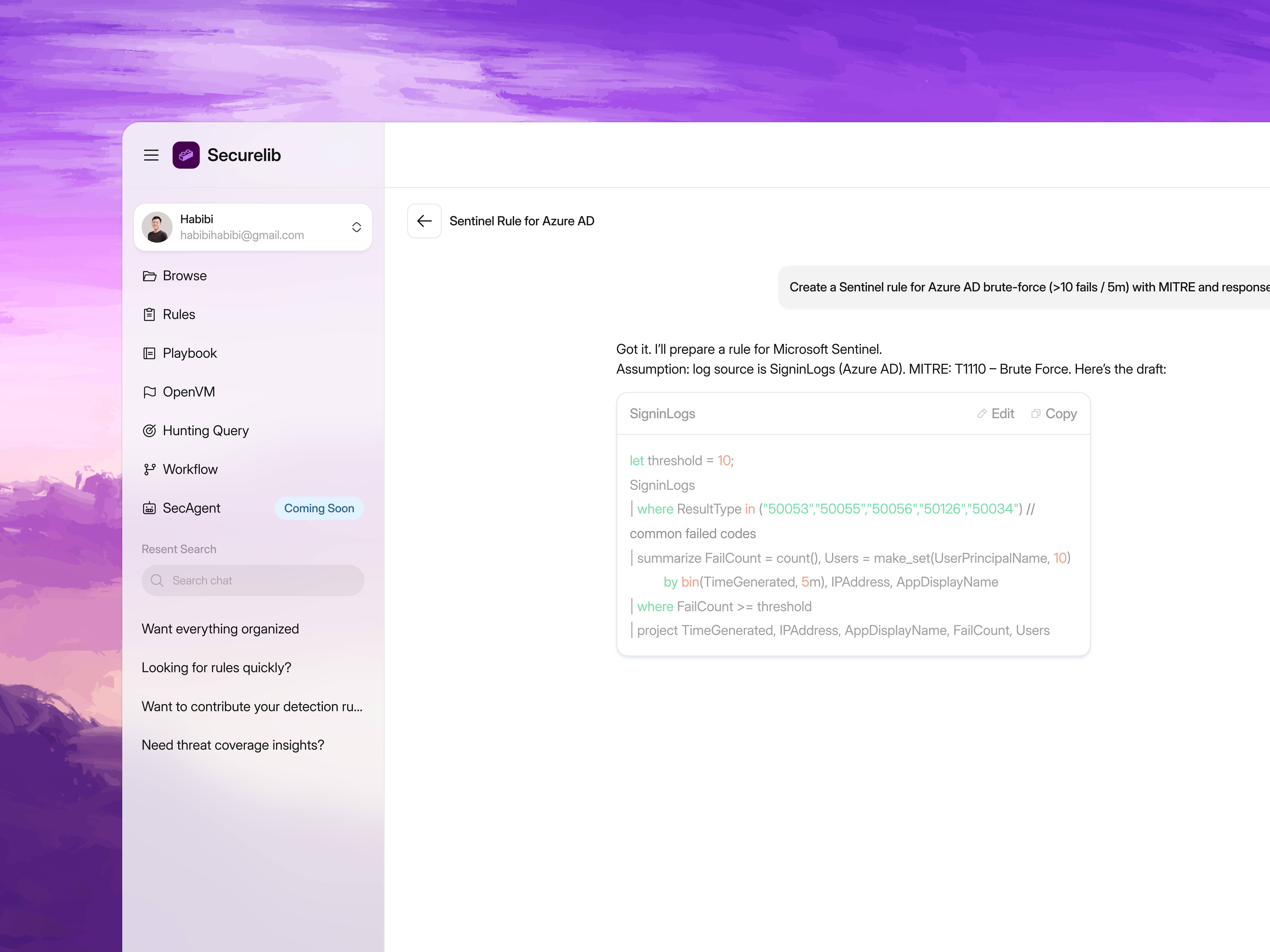 Securelib - Chat AI cybersecurity dashboard design landing page minimalist product design sass soc ui uidesign uxdesign web web design website