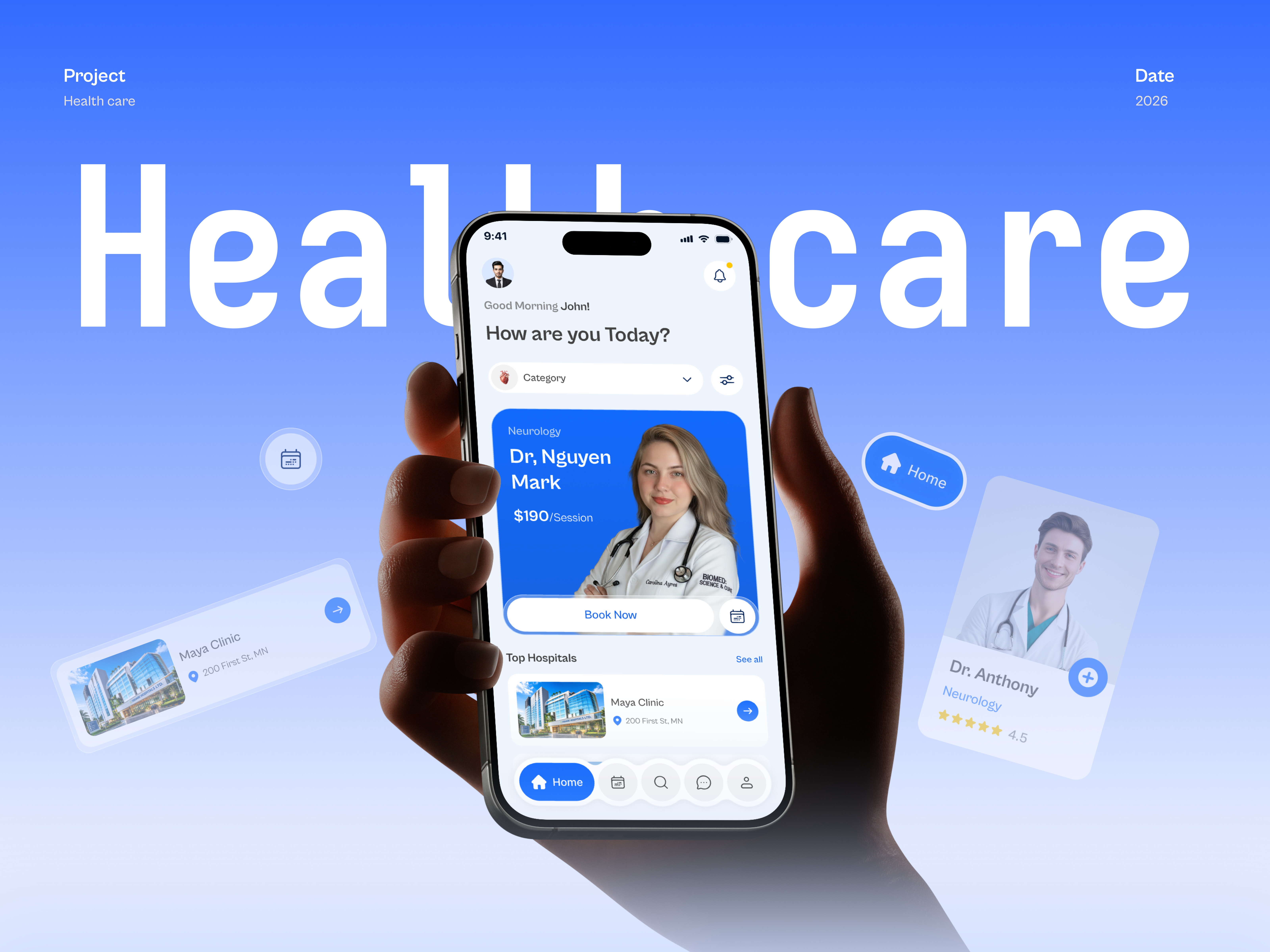 Healthcare Mobile App appdesign appui blueui bookingapp dailyui doctorapp figmadesign healthcareapp hospitalapp interfacedesign medicalapp mobileapp mobileui patientapp productdesign uidesign uiux userinterface uxdesign visualdesign