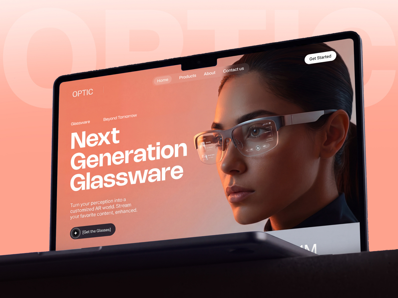 Optic AR Next Gen Glass Eye-ware Ecommerce website digital product framer future ui futuristic ecommerce website futuristic interface glassmorphism landing page modern web design product design responsive design smart wearables sunglass ecommerce tech branding tech website techwitpro ui design user experience webflow website