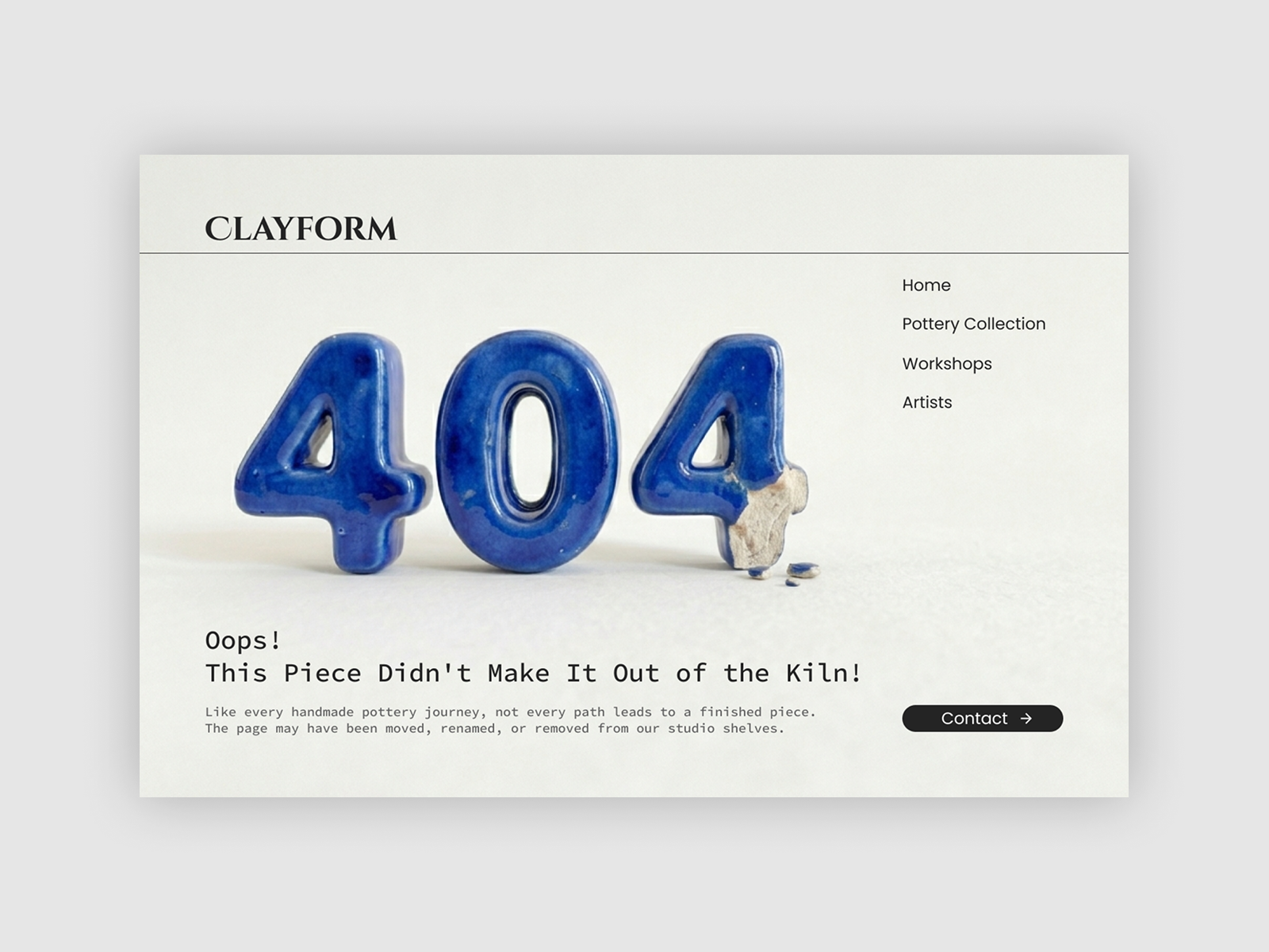 Daily UI - Challenge #008 - 404 Page Design branding dailyui design pottery ui webdesign website