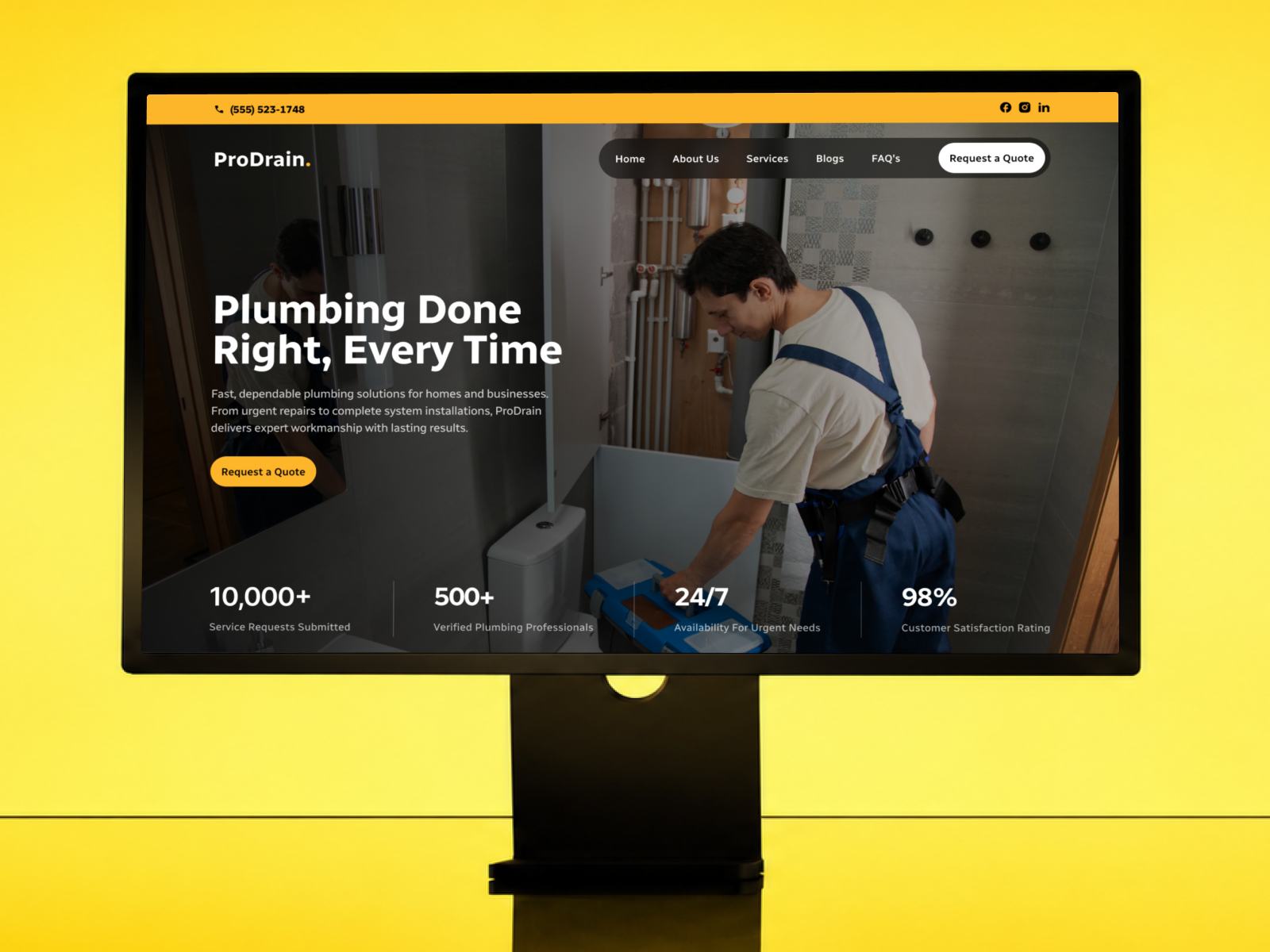 ProDrain - Reliability & Trust-Focused Plumbing Website commercial plumbing website emergency plumbing website home services website local plumber website plumber landing page plumbing company website plumbing ui design plumbing web design plumbing website residential plumbing website responsive plumbing website seo plumbing website service business website web design website design