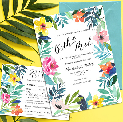 Tropical Floral Wedding Invitations calligraphy design florals flowers illustration painting tropical watercolor wedding