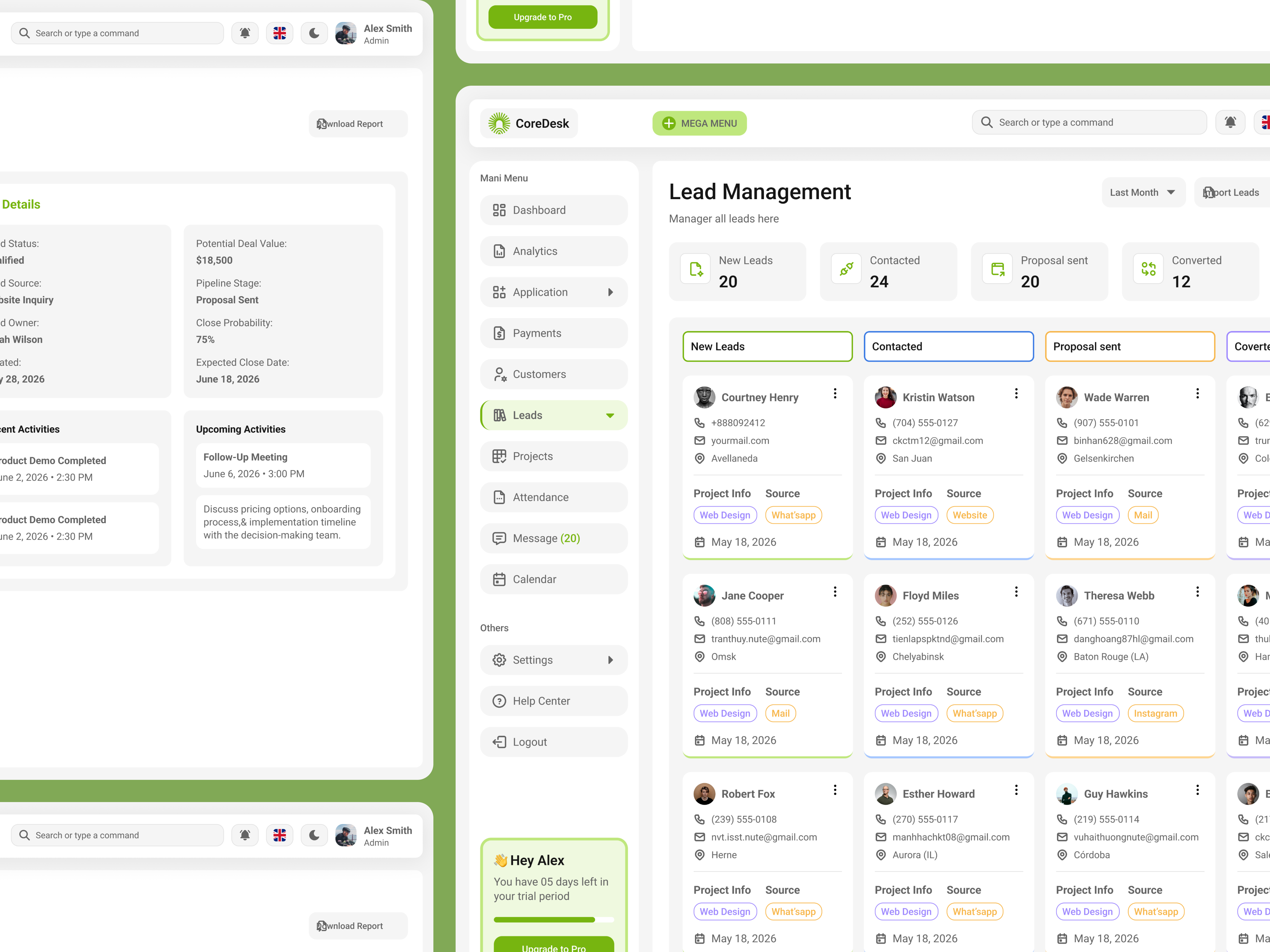 CoreDesk - Lead Management & Lead Details UI | CRM Dashboard 2026 crm crmdesign customermanagement dashboard ui design system enterprisesoftware figma design leadmanagement leadtracking modern ui productdesign saas salesdashboard ui webapp