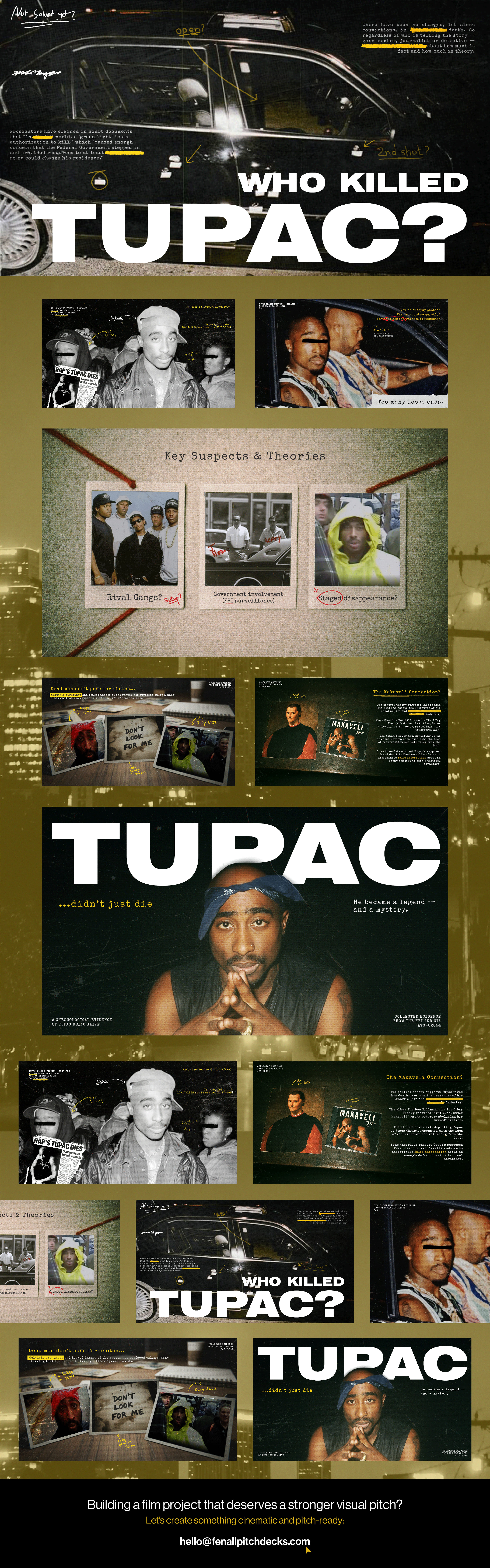 Who Killed Tupac - Film Pitch Deck adobe photoshop creative pitch deck creative presentation dark vibe designs documentary film pitch deck film presentation graphic design illustration movie pitch deck movie presentation murder thriller pitch deck pitch deck design power point presentation powerpoint presentation thriller typography design visual design visualization