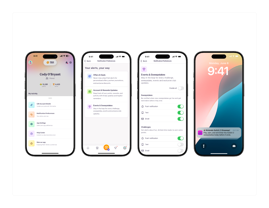Fetch Rewards Preference Center Navigation UX/UI app design branding graphic design navigation notifications product product design push notification typography ui ui design updates ux uxui