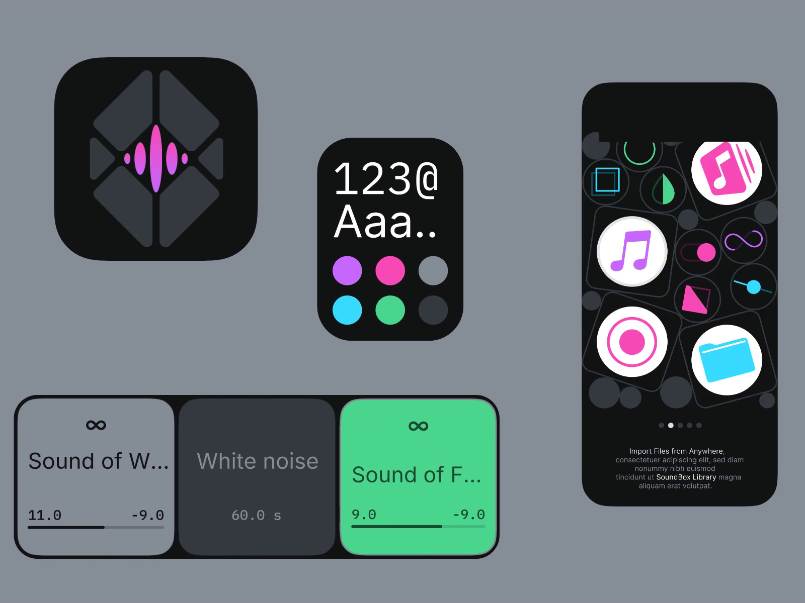 SoundBox UI and motion animation app icon branding logo motion graphics ui
