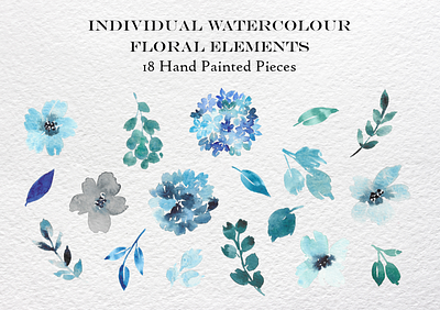 Individual Blue Hand Painted Watercolour Floral Pieces design florals flowers illustration painting stationery watercolor wedding