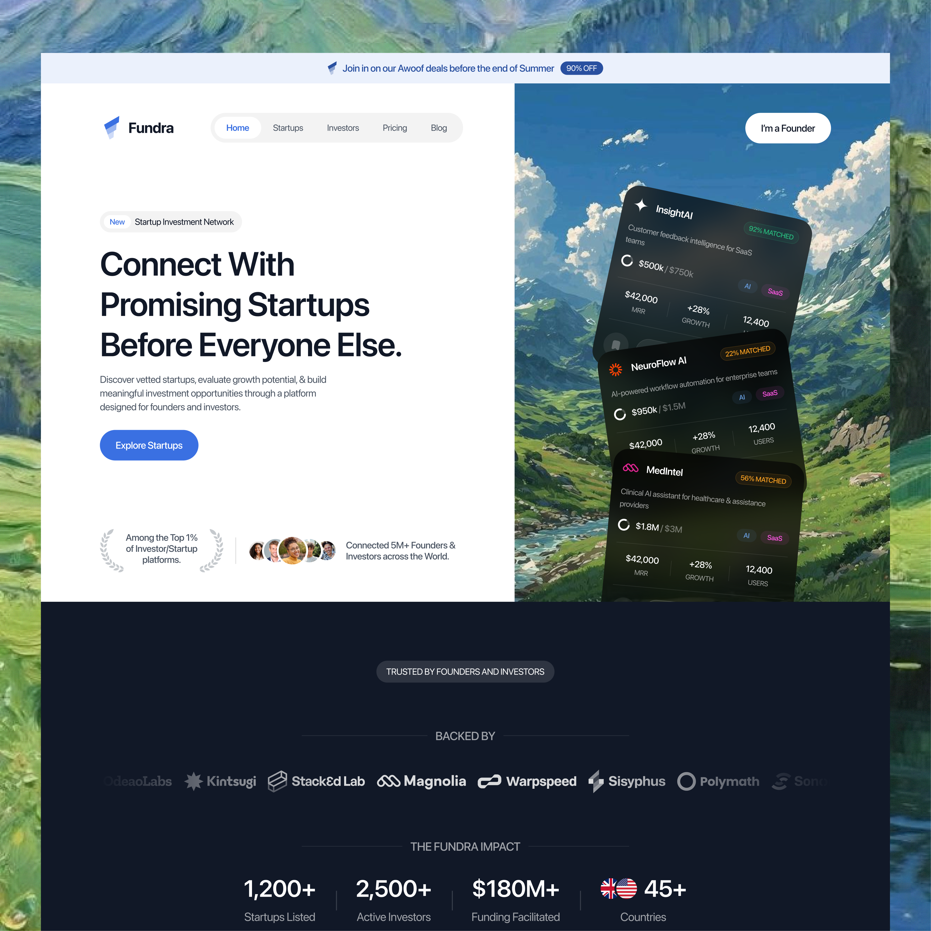 Fundra: Connect Founders & Investors figma landing page software startup uiux