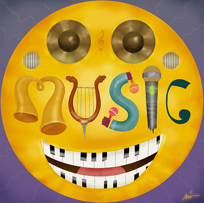 "Theme of the Week : Music" (Logo) art branding color pencil competition design digital painting draw dream festival graphic design illustration letters logo music musician nft smiley theme typography water ink