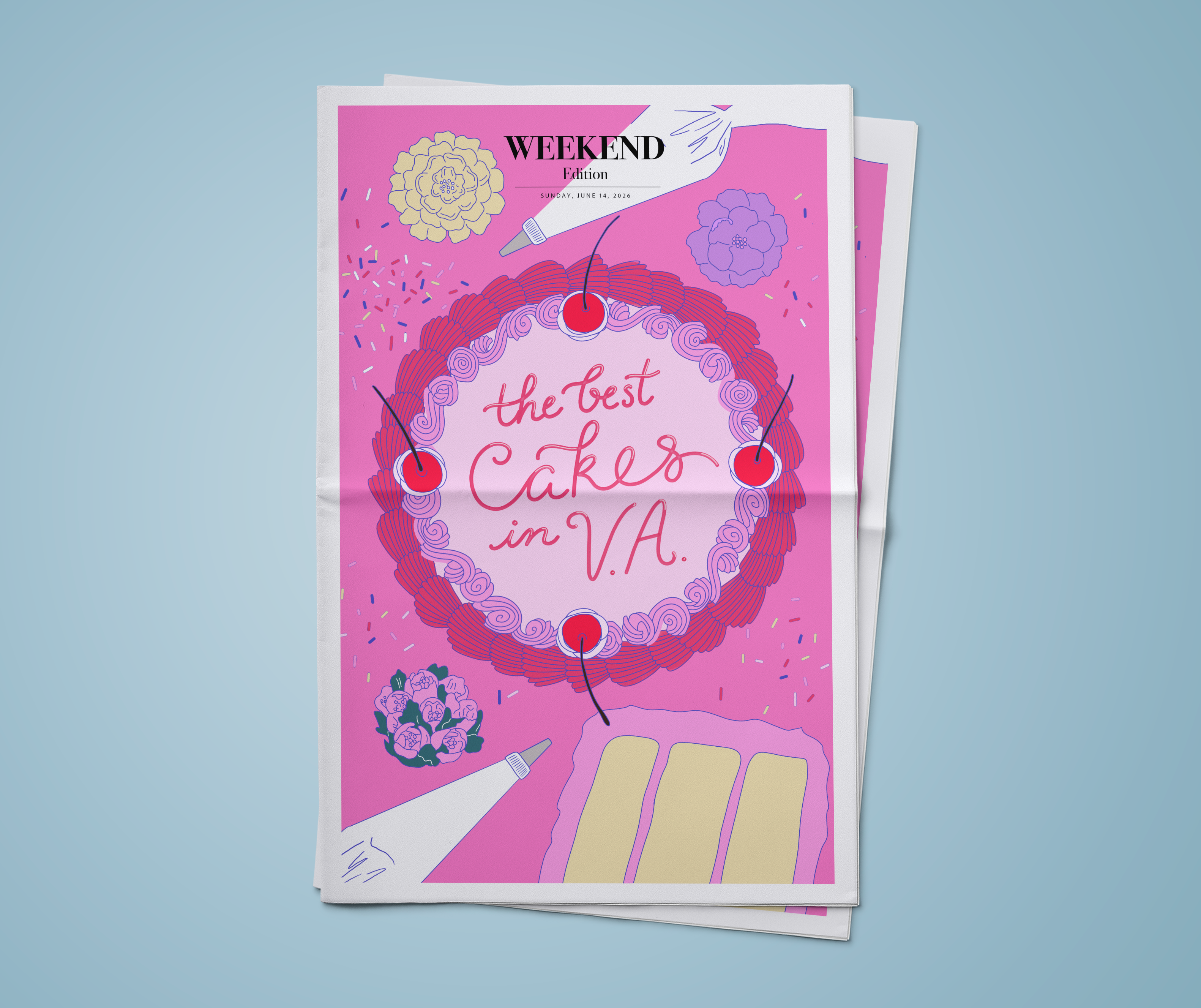 Cover editorial illustration: The Best Cakes in Virginia editorial editorial illustration illustration magazine newspaper