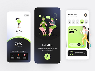 Tracking Productivity Mobile App activity app clean country design design app excersize illustration productivity run sport track tracking ui ux walking workout
