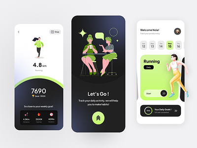 Tracking Productivity Mobile App activity app clean country design design app excersize illustration productivity run sport track tracking ui ux walking workout