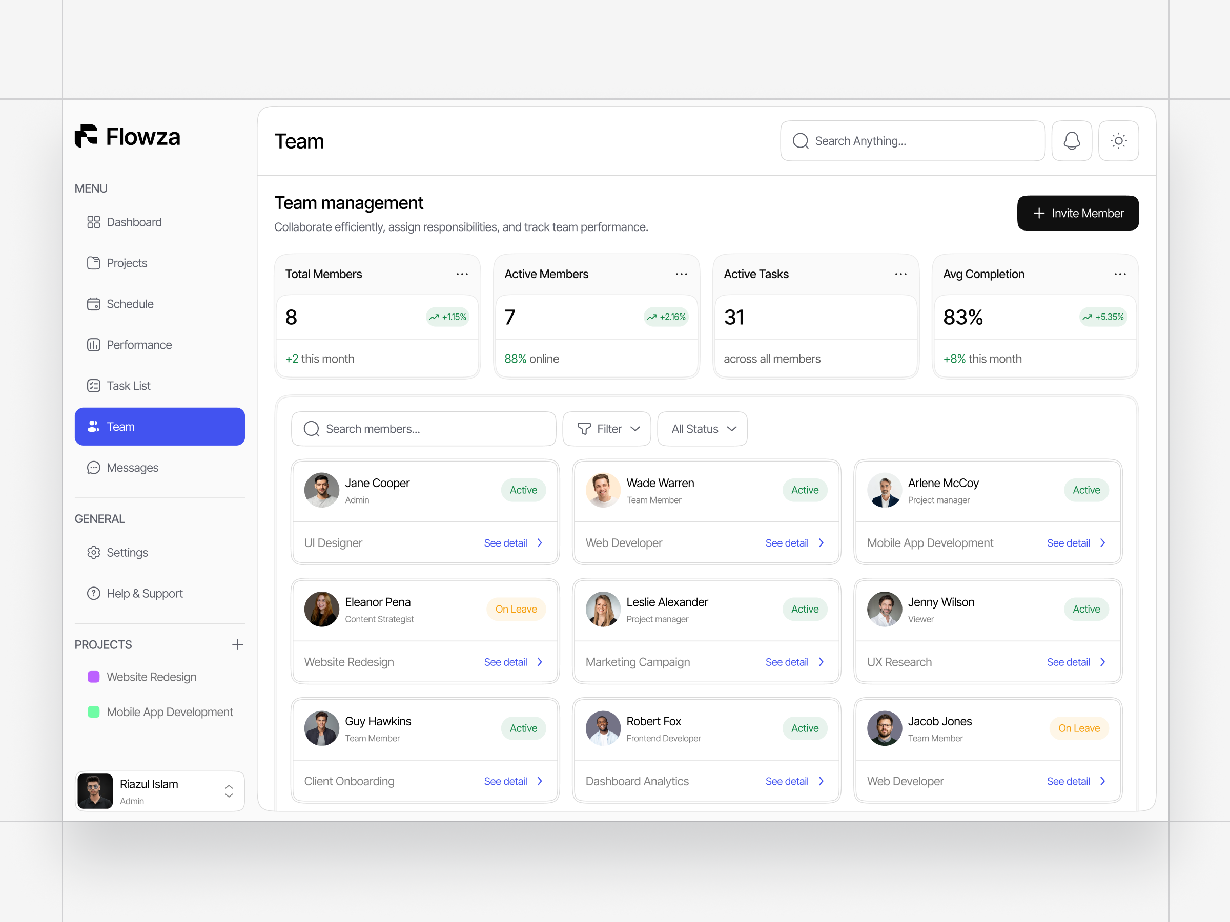 Team Management Dashboard ai productivity dashboard design figma design product product design saas startup team team management dashboard uiux web design