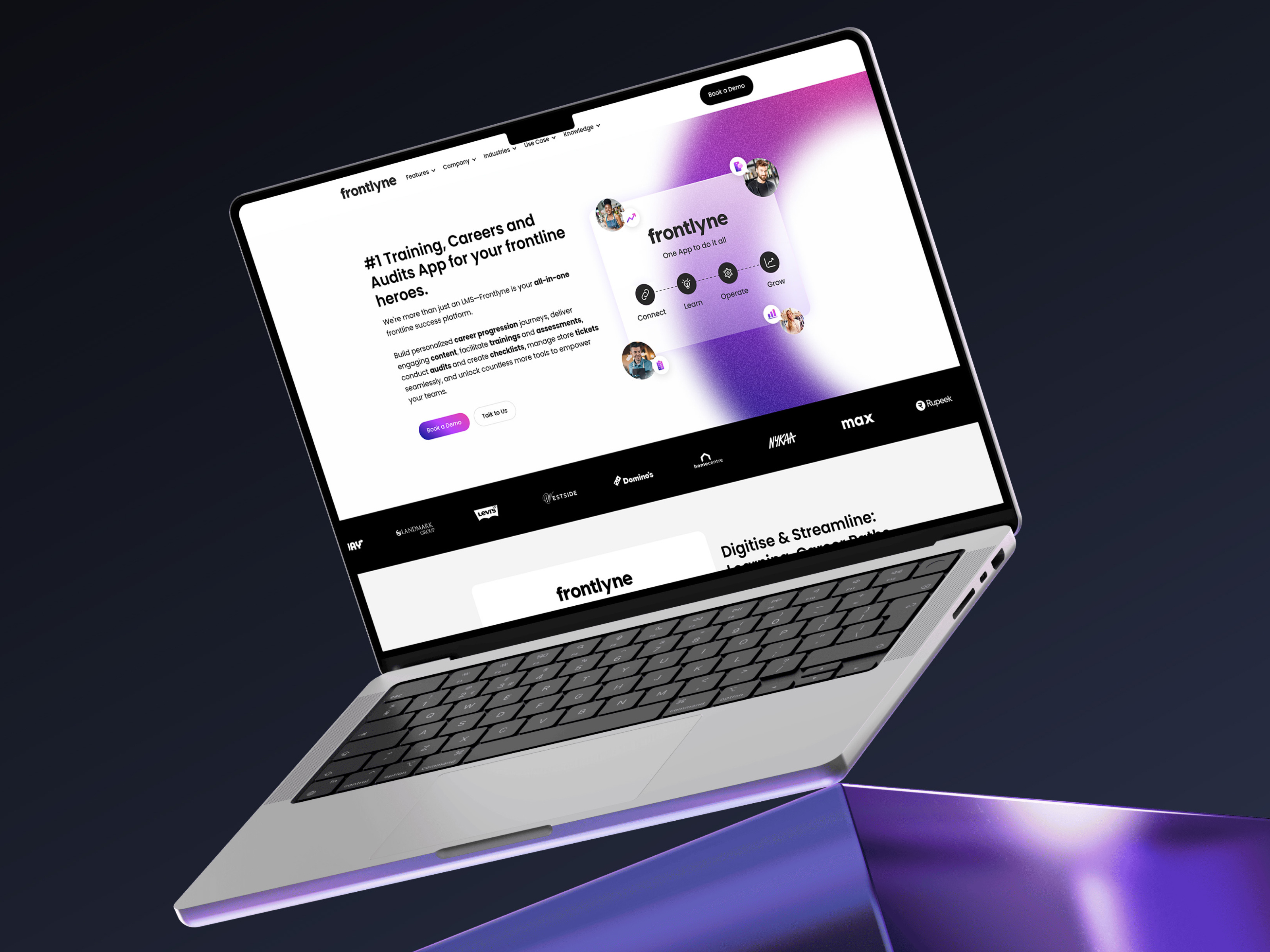 Frontlyne - B2B SaaS ai animation b2b branding cms creative design development figma landingpage motiongraphics purple responsive saas ui ux violet webflow website