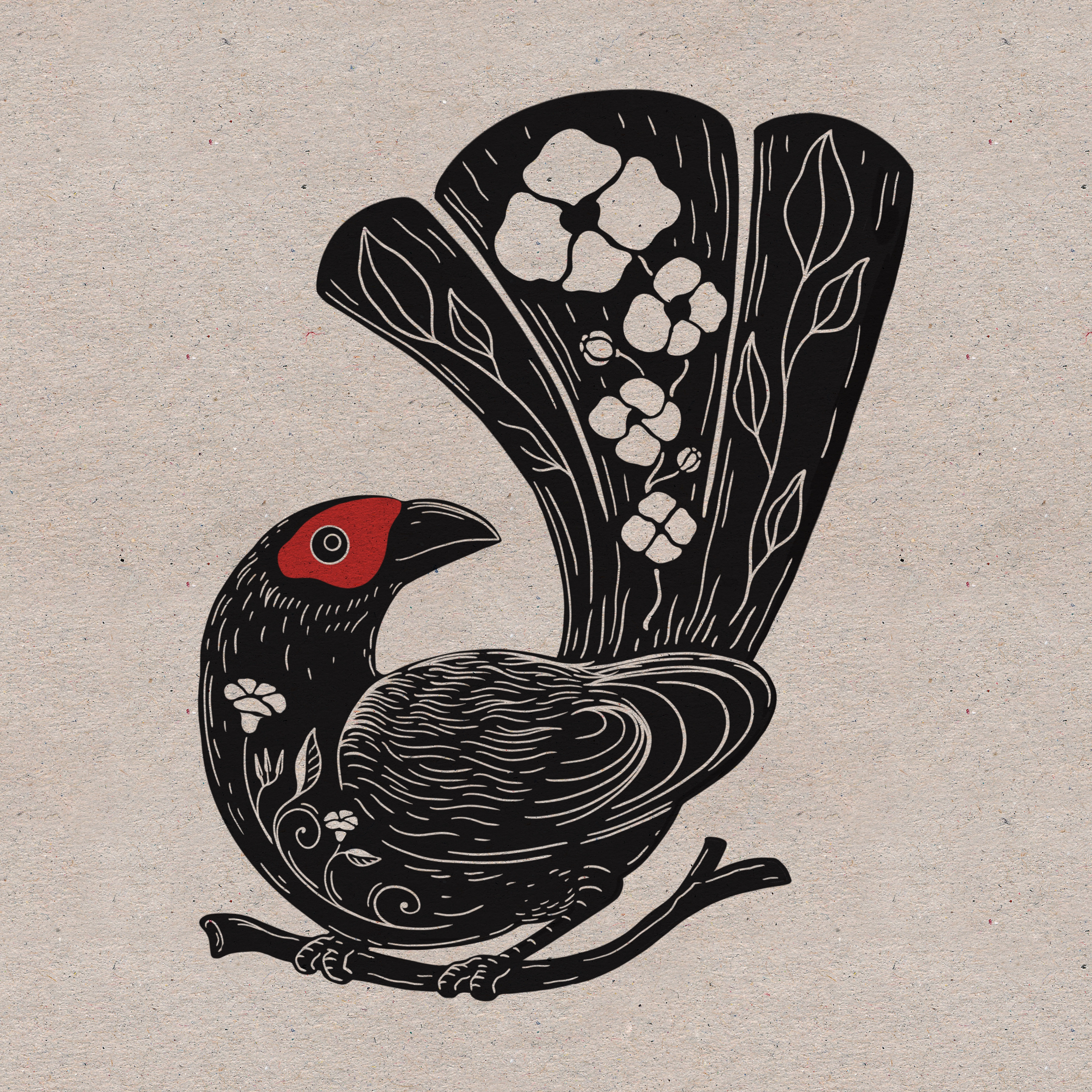 Beauty in You apparel design asia bird design bird illustration bird tattoo branding illustration china fantasy art gift home decoration hoodie design japan linocut manasuka merchandise art red and black tattoo art tshirt design wall hanging art wildlife art