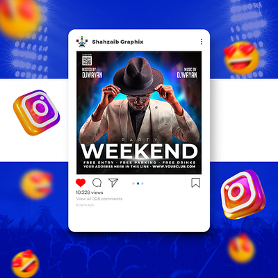 Dj Party Post Social Media Post and Web Banner Template instagram post