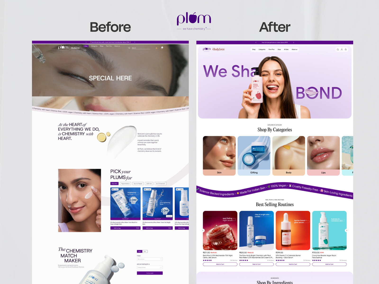 Plum Goodness Home Page Redesign beautybrand body care branding cosmetics store homepage landingpage plumgoodness productdesign shopify skincare startup storedesign uiux