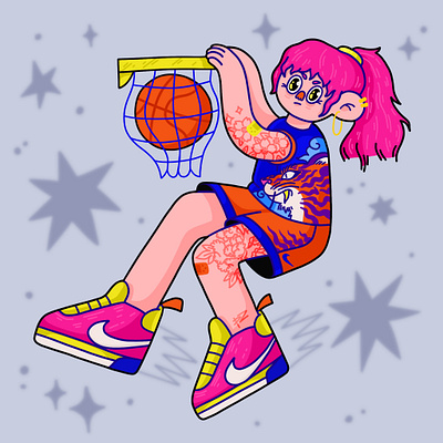 boom 🏀🐯 basketball character game illustration japan nike pink hair procreate roar sport tattoo tiger vector