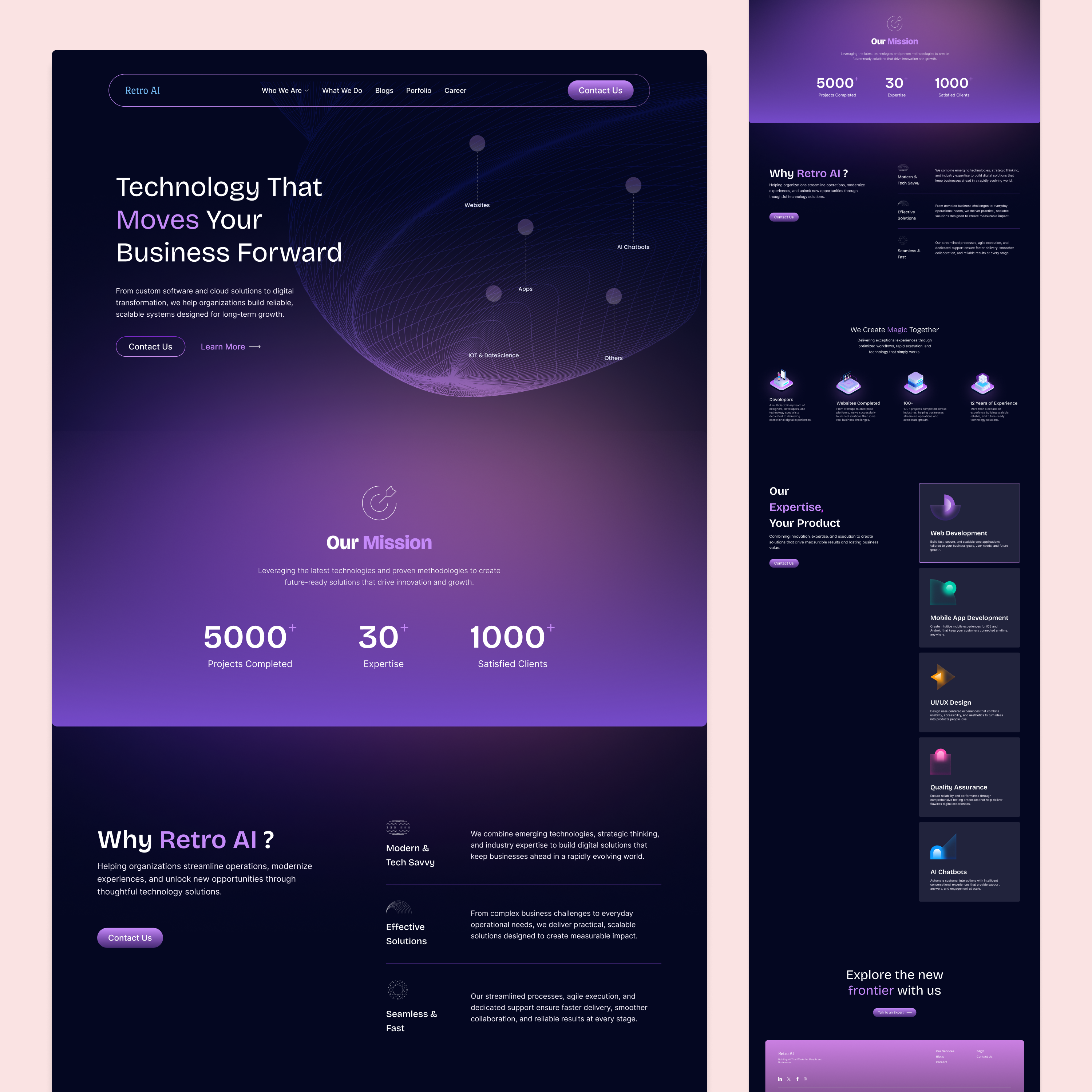 Blockchain & AI Innovation landing Page ai app blockchain. clean code design fresh gradients intelligence modern typography ui ux web