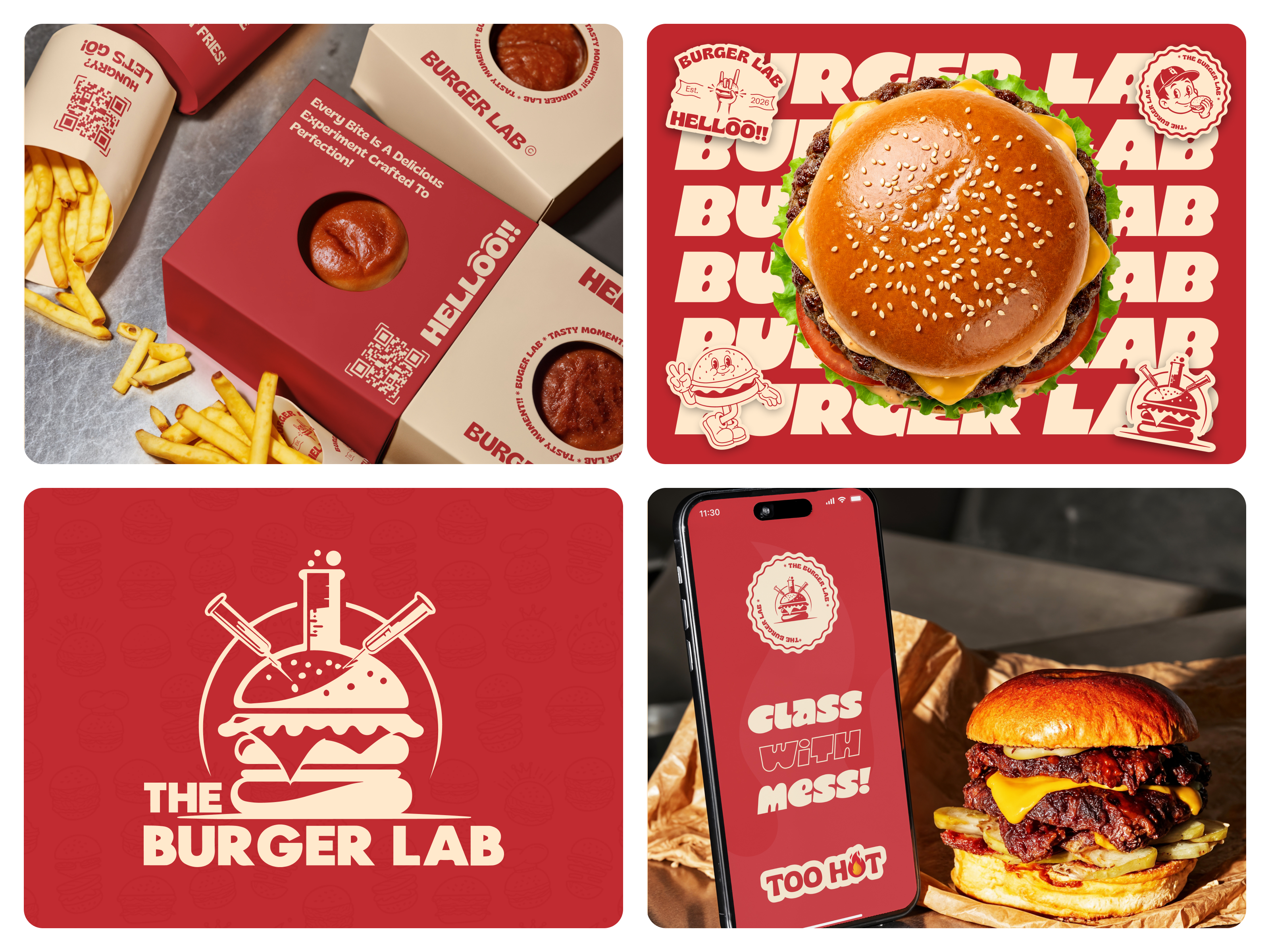 Burger Lab™ – Restaurant Branding & Packaging Design brand guidelines brand identity design brand strategy brand system burger branding burger packaging delivery packaging fast food branding food branding food packaging design hospitality branding logo design packaging branding packaging design restaurant branding restaurant identity restaurant logo restaurant packaging takeaway packaging visual identity