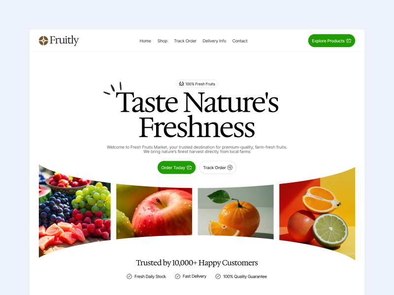Fruit Selling Website Design branding clean design ecommerch fcommerch fruit fruit seeling landing page design marketplace minimal motion graphics shop shopify ui ui ux design website desgin