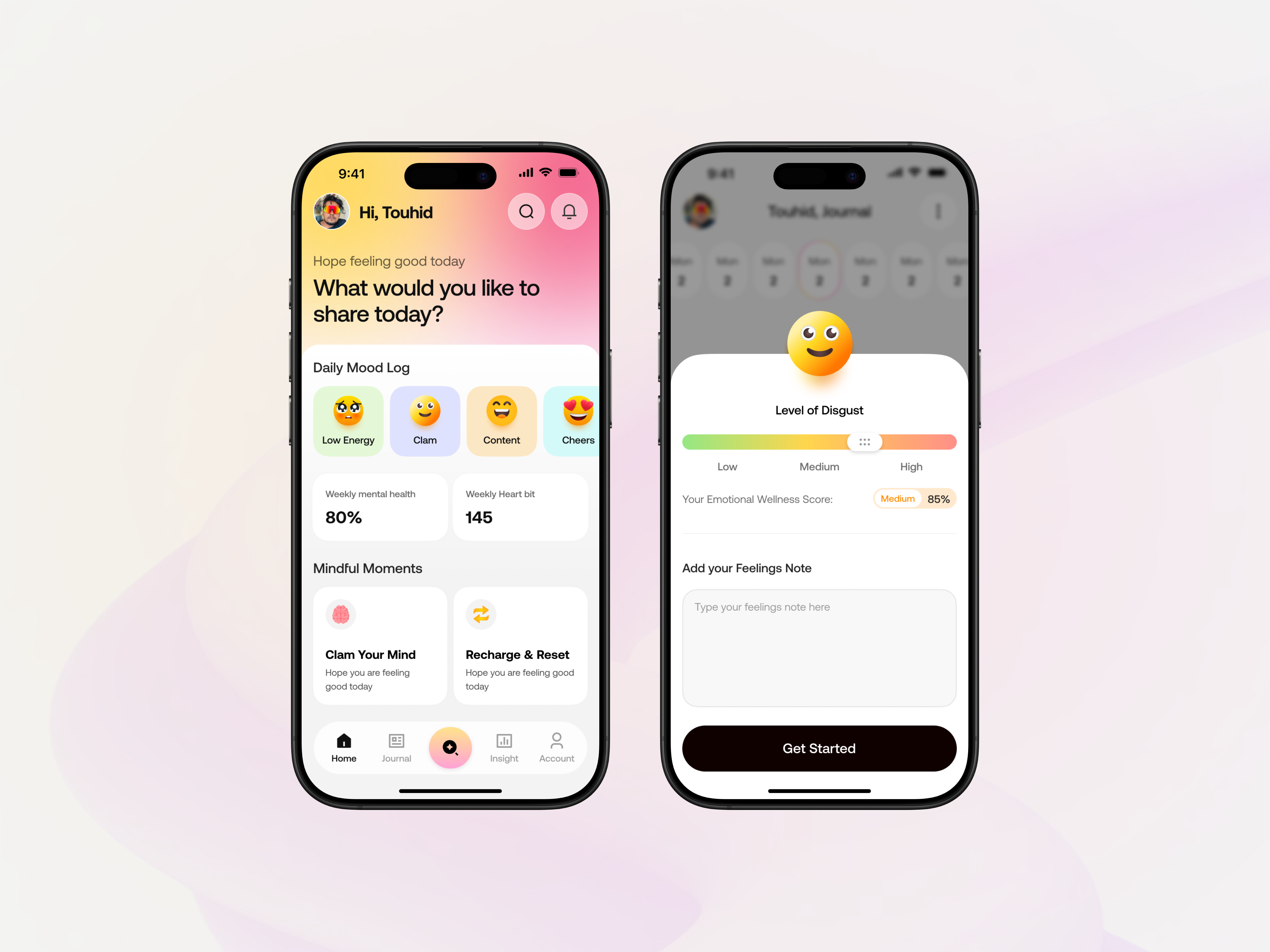 Emotional Health App UI app design app inspiration clean ui design inspiration digital product figma health app interaction design journal app mobile ui modern ui mood tracker product design saas startup design ui design ui ux user experience ux design wellness app