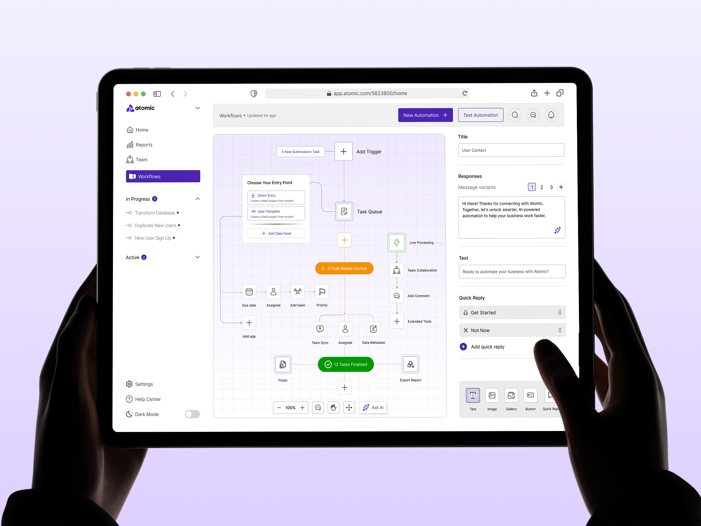 Atomic — AI Automation Workflow Dashboard aidesign automation darkui dashboard dashboarddesign designinspiration figmadesign interfacedesign nocode nodebasedui productdesign saas saasdesign uidesign uiux uxdesign visualbuilder webdesign workflow workflowautomation