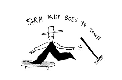 Farm boy goes to town black and white character doodle farmer gardening half tone illustration illustrator lo fi minimal oldschool procreate punk screentone simple skate skateboarding story vector weird