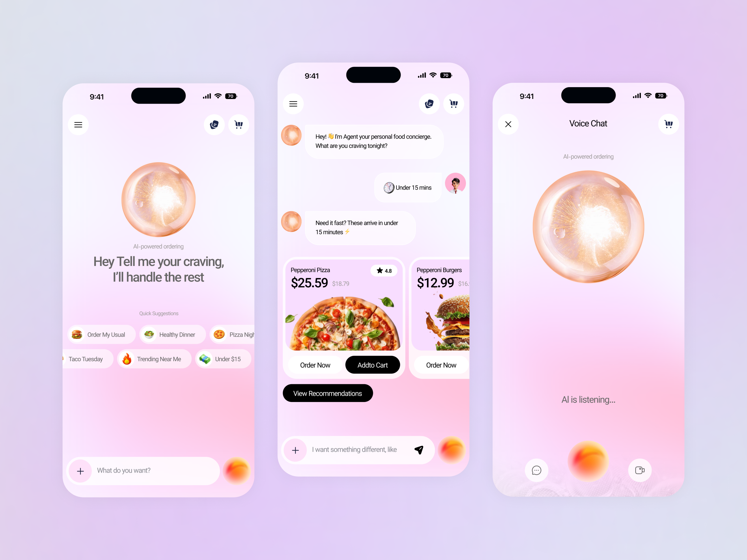 AI Food Agent — Mobile App agent app agentic ai agent app ai assistant ai chatbot ai mobile artificialintelligence delivery app food delivery app food ordering app mobile app product design saas voice ai web